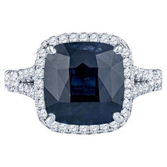 GIA Certified 6.25 Carat Cushion Cut Sapphire & 1.60ctw Round Diamonds Ring