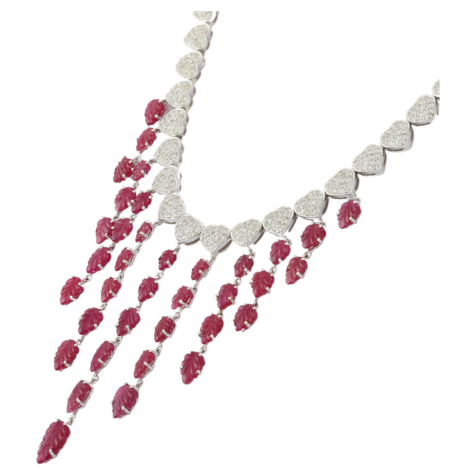 20.5 Carat Ruby and Diamond Drop Necklace in 18K White Gold For Sale