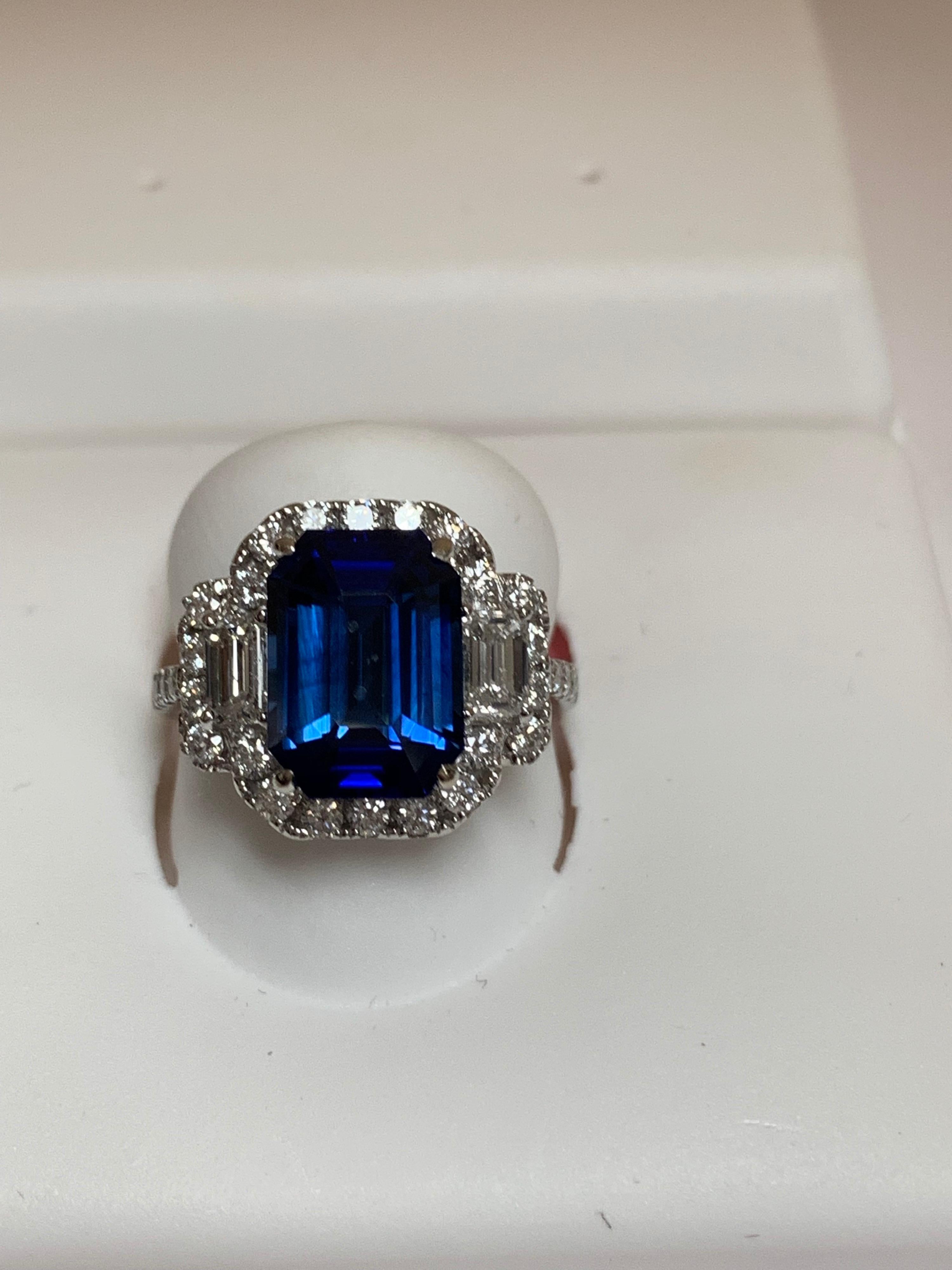 GIA Certified 6.26 Carat Blue Sapphire and Diamond Ring 4