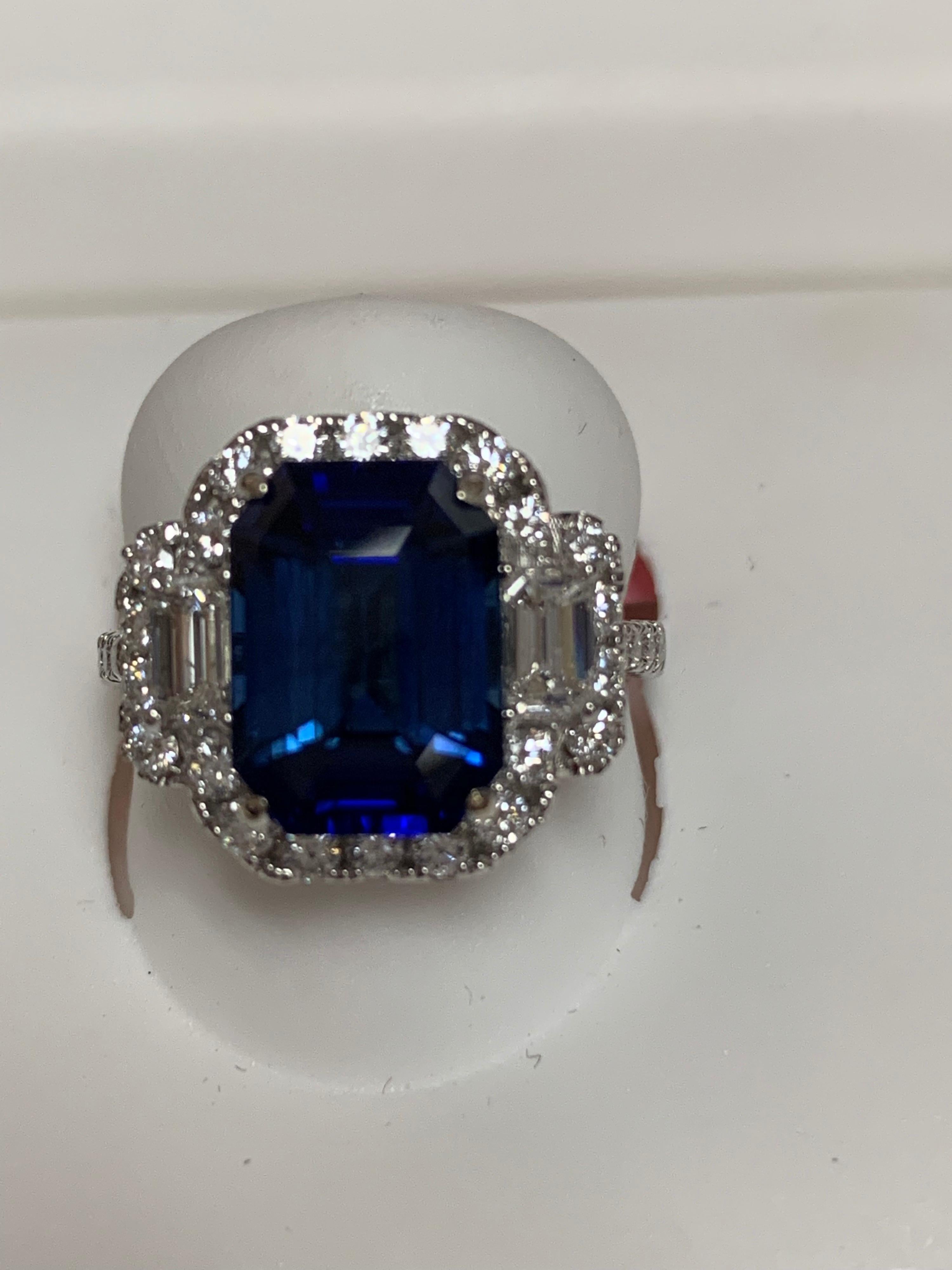 Contemporary GIA Certified 6.26 Carat Blue Sapphire and Diamond Ring