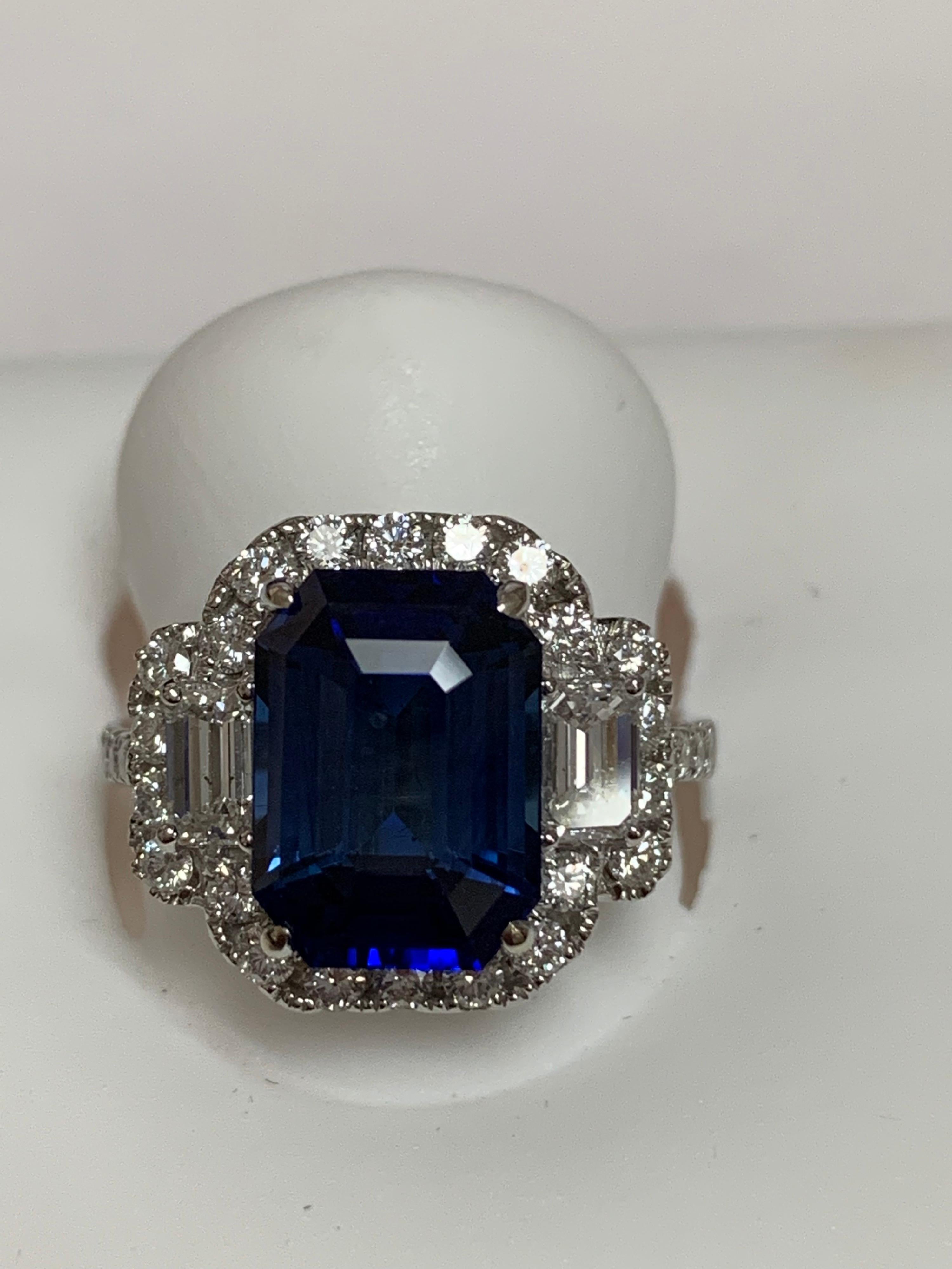 GIA Certified 6.26 Carat Blue Sapphire and Diamond Ring In New Condition In Trumbull, CT