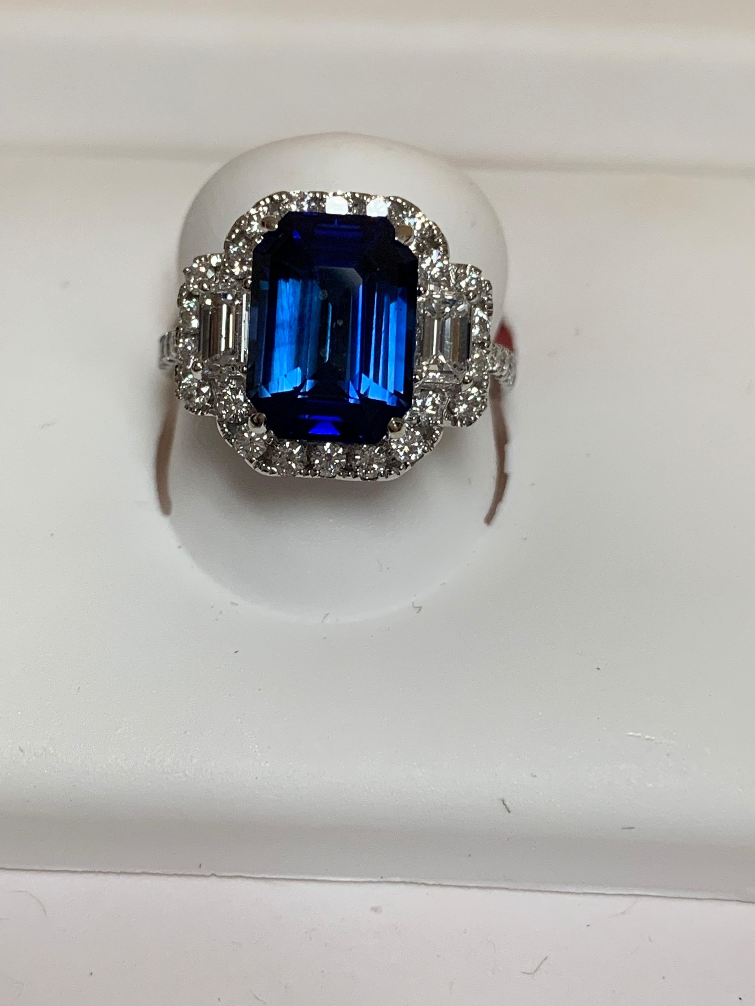 Women's GIA Certified 6.26 Carat Blue Sapphire and Diamond Ring