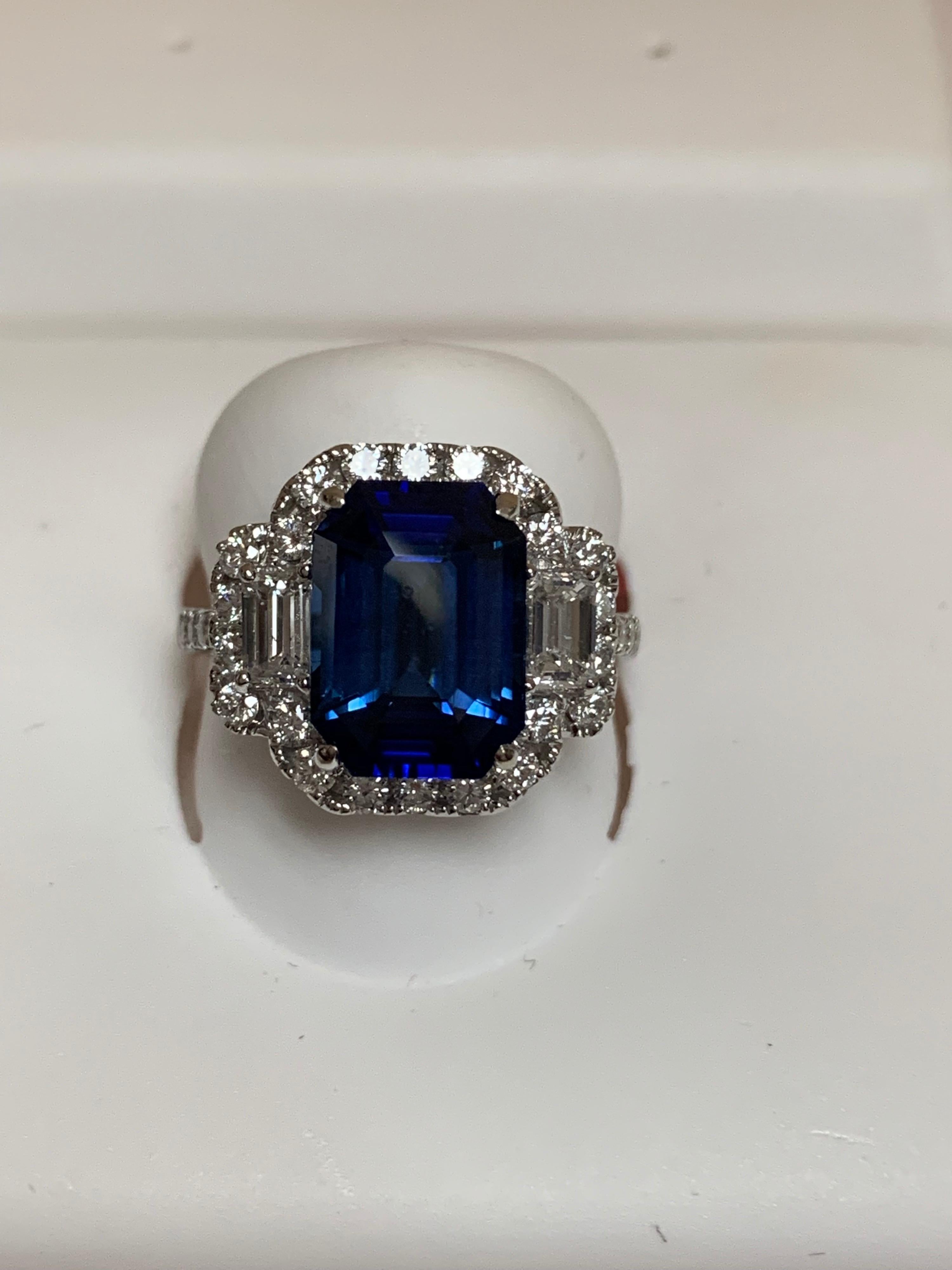 GIA Certified 6.26 Carat Blue Sapphire and Diamond Ring 1