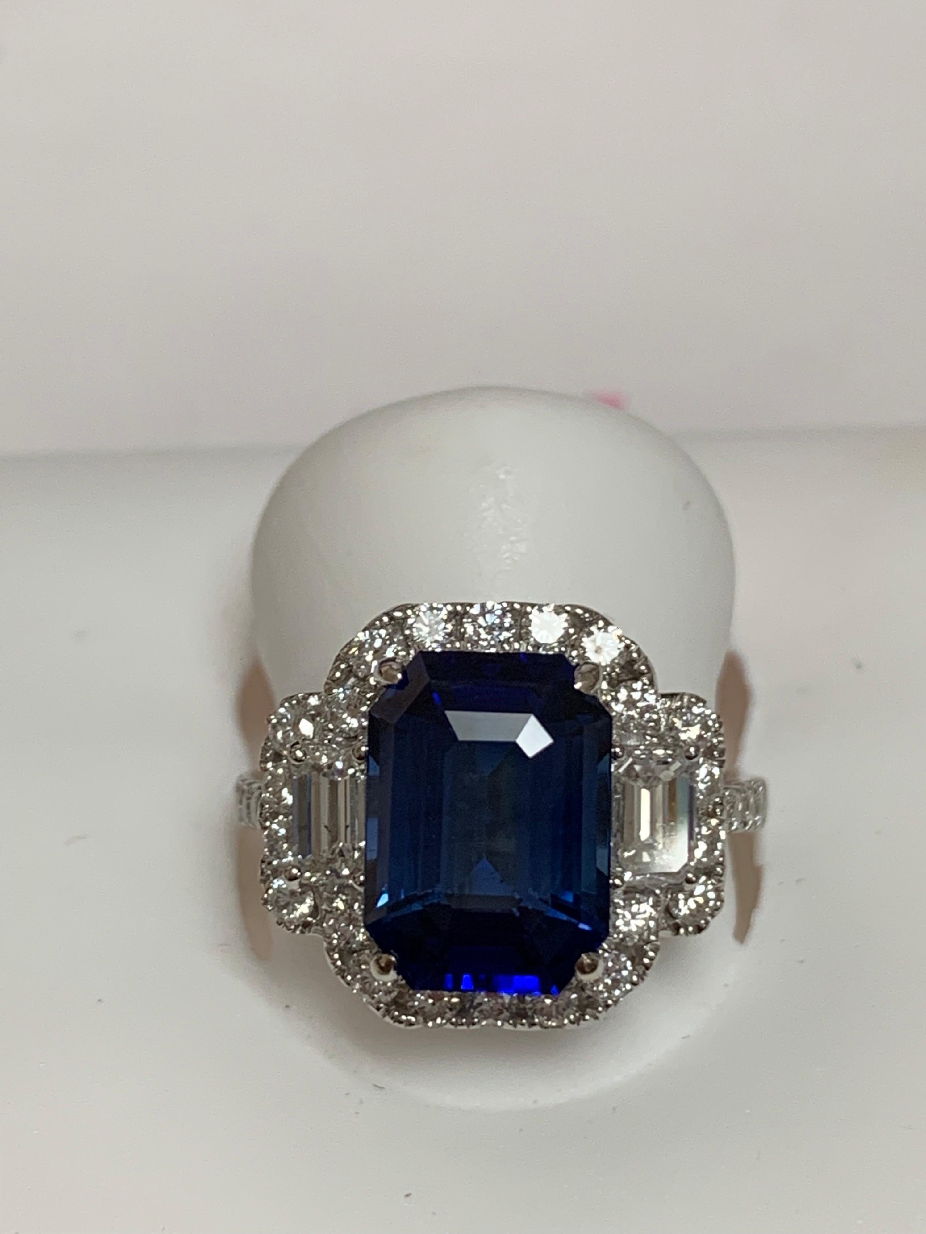 GIA Certified 6.26 Carat Blue Sapphire and Diamond Ring 2