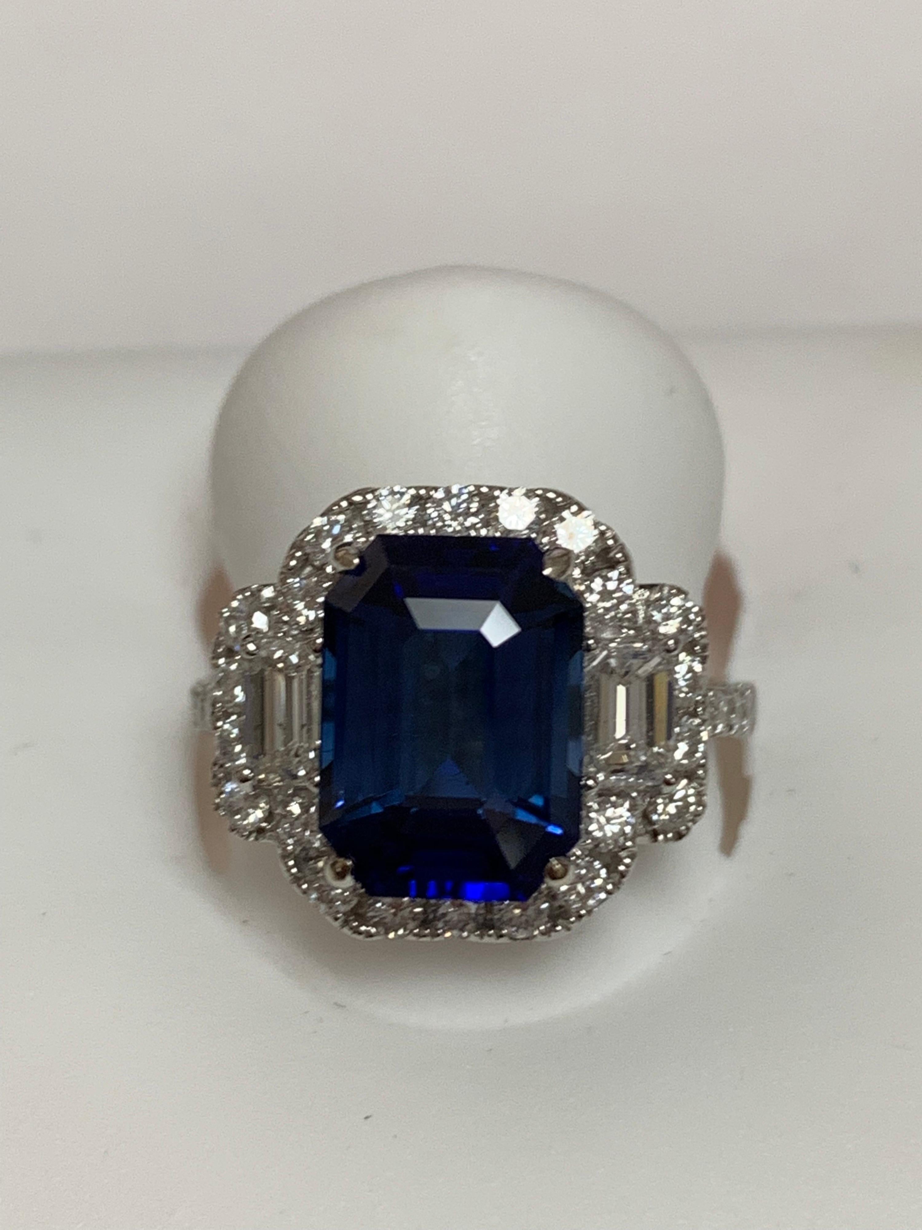 GIA Certified 6.26 Carat Blue Sapphire and Diamond Ring 3
