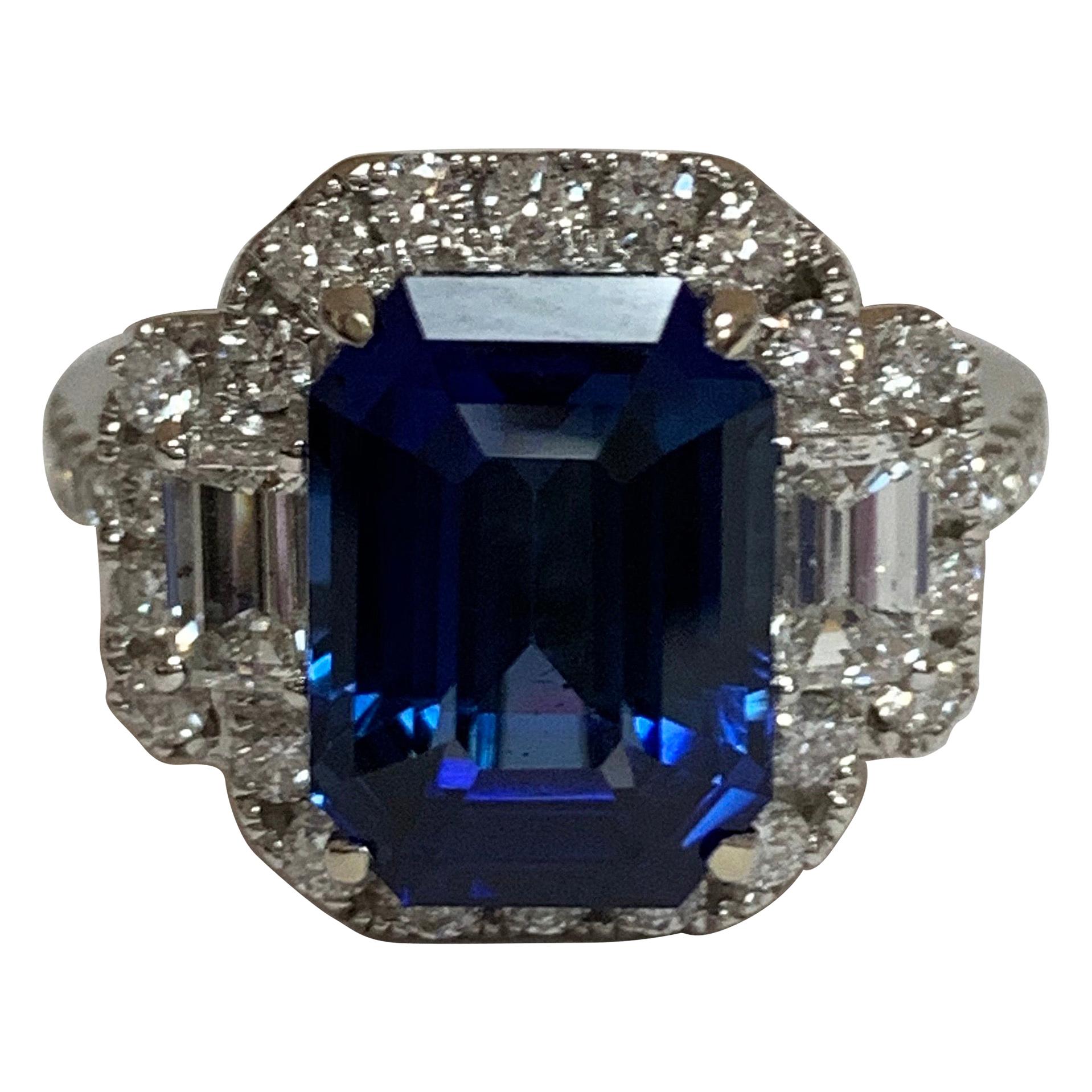 GIA Certified 6.26 Carat Blue Sapphire and Diamond Ring