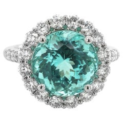 Bague en platine avec diamants et tourmaline paraiba naturelle certifiée GIA de 6,26 carats