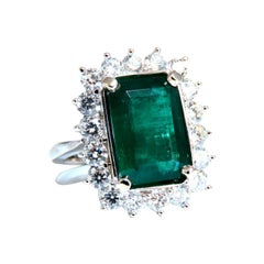 GIA Certified 6.26ct Natural Green Emerald Diamonds Ring 18kt Halo Prime*