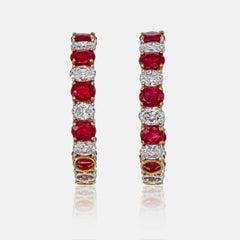GIA Certified 6.27 Carat Burma No Heat Ruby Pigeon Blood and Diamond Earrings