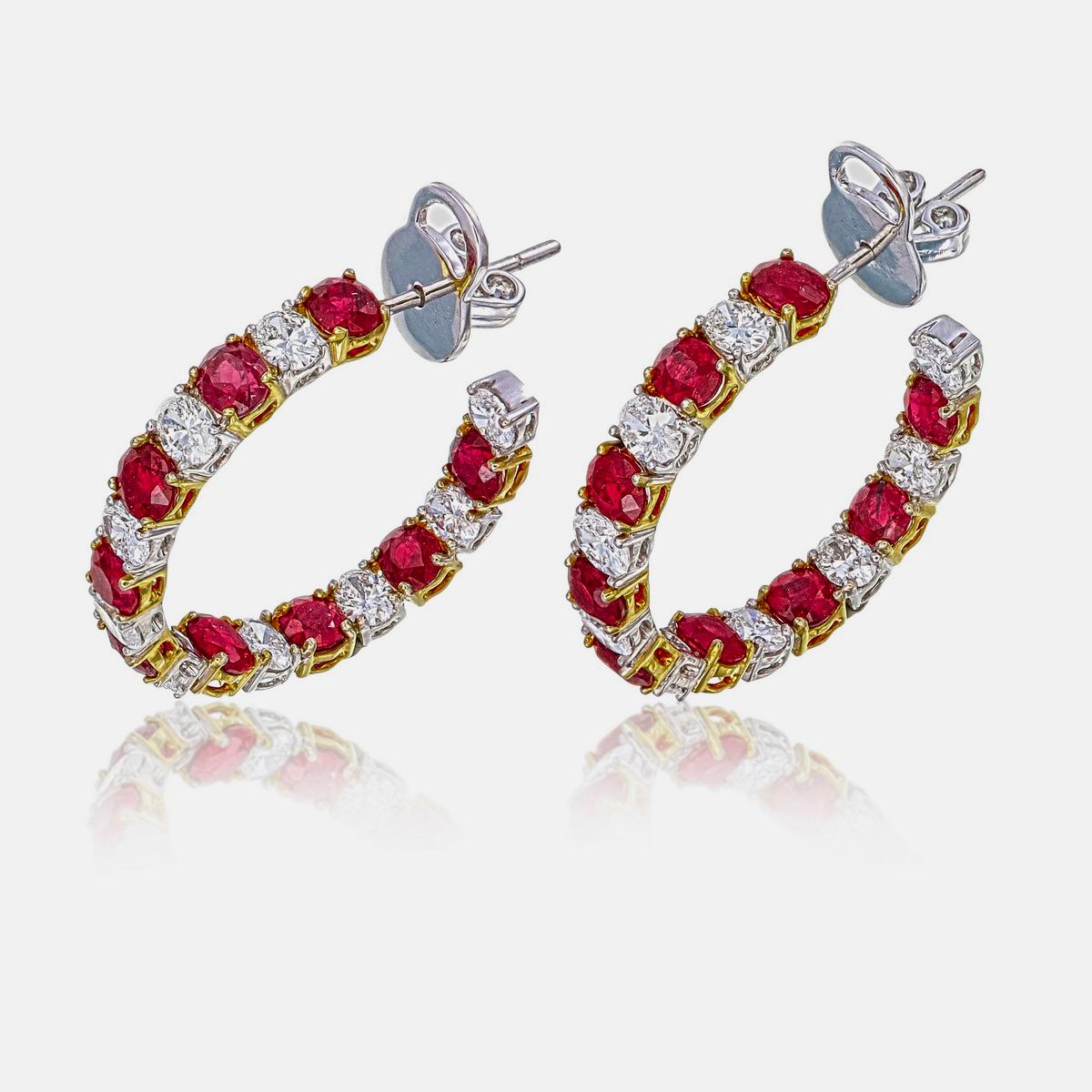 Modern GIA Certified 6.27 Carat Burma No Heat Ruby Pigeon Blood and Diamond Earrings For Sale