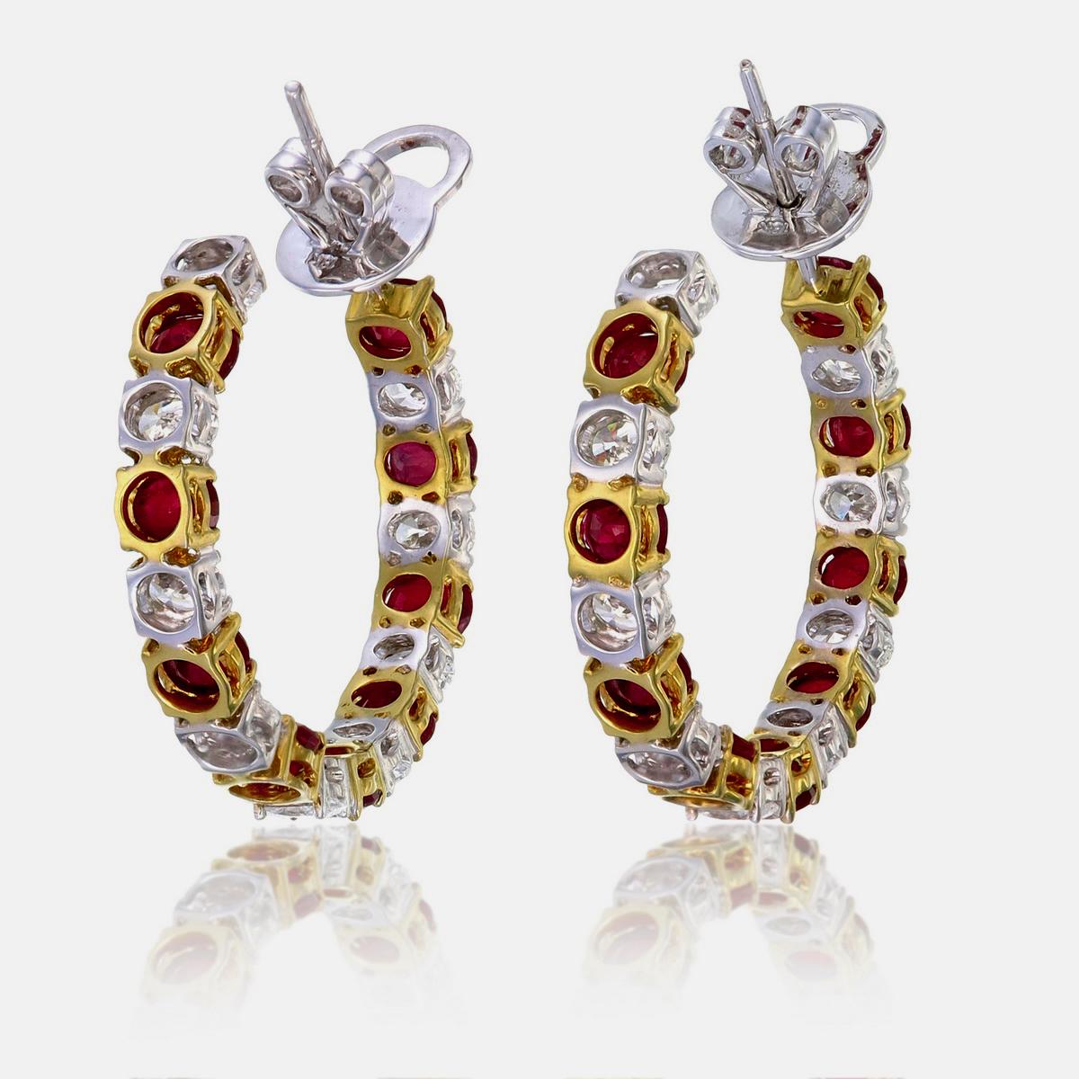 Oval Cut GIA Certified 6.27 Carat Burma No Heat Ruby Pigeon Blood and Diamond Earrings For Sale