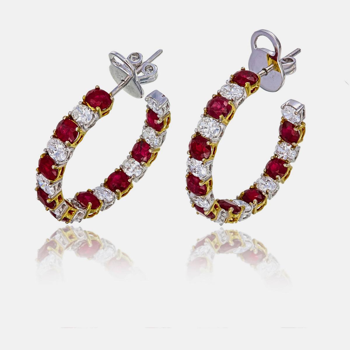 GIA Certified 6.27 Carat Burma No Heat Ruby Pigeon Blood and Diamond Earrings In New Condition For Sale In Bangkok, TH