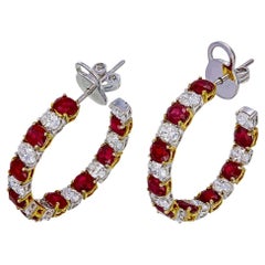 GIA Certified 6.27 Carat Burma No Heat Ruby Pigeon Blood and Diamond Earrings