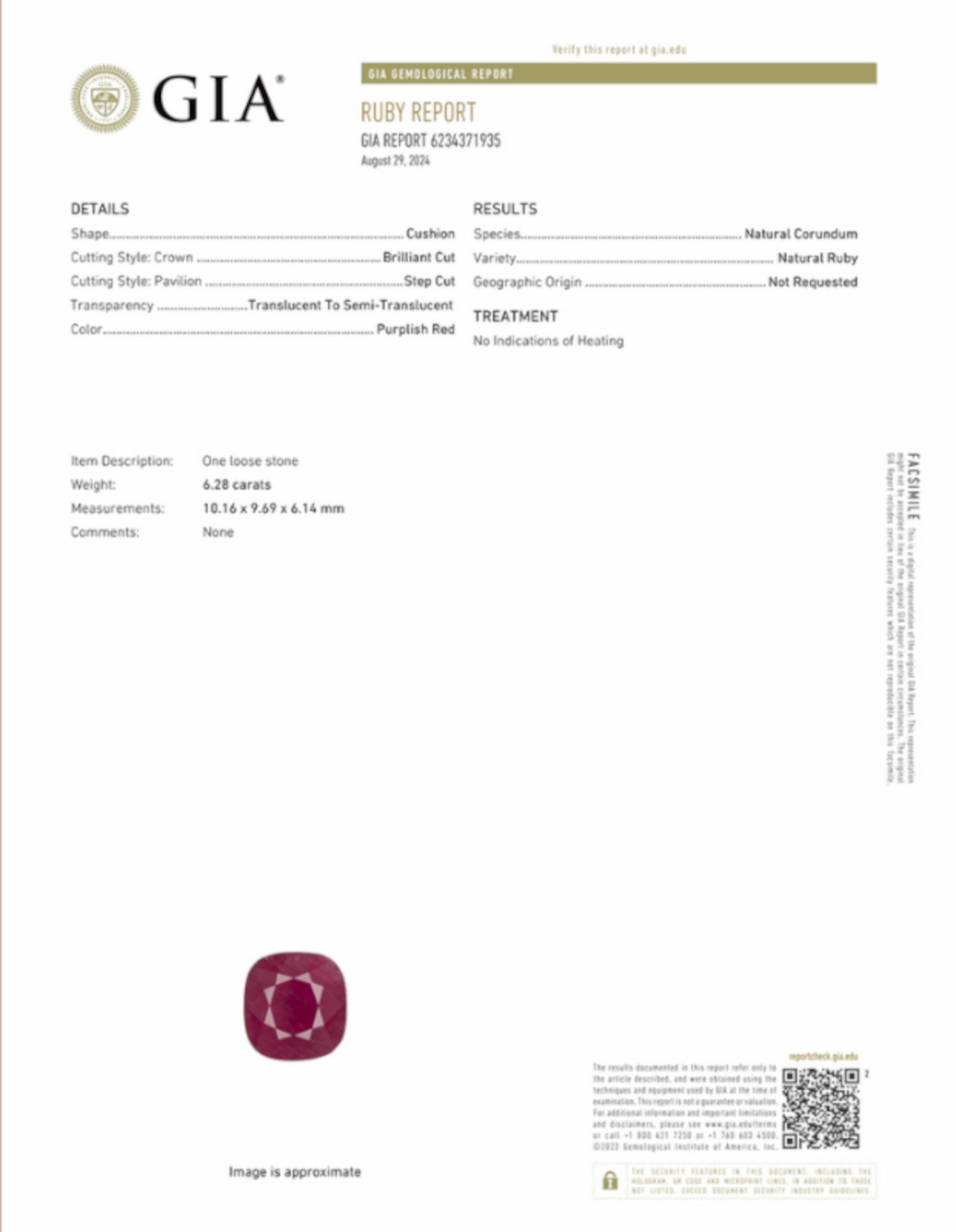 GIA Certified 6.28 Carat Unheated Ruby Diamond Cocktail Ring In condizioni Nuovo in vendita a Chicago, IL