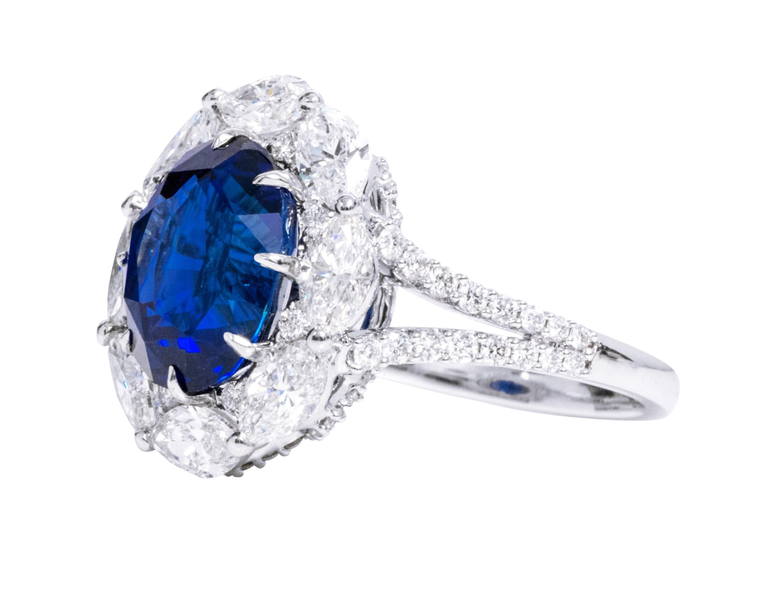 GIA Certified 6.29 Carat Royal Blue Sapphire and Diamond Cocktail Ring

This ring is a sparkling treat to the eyes and the heart. Each adornment of this classic ring is bestowed with a superior finish and organic silhouette. Its design is timeless,
