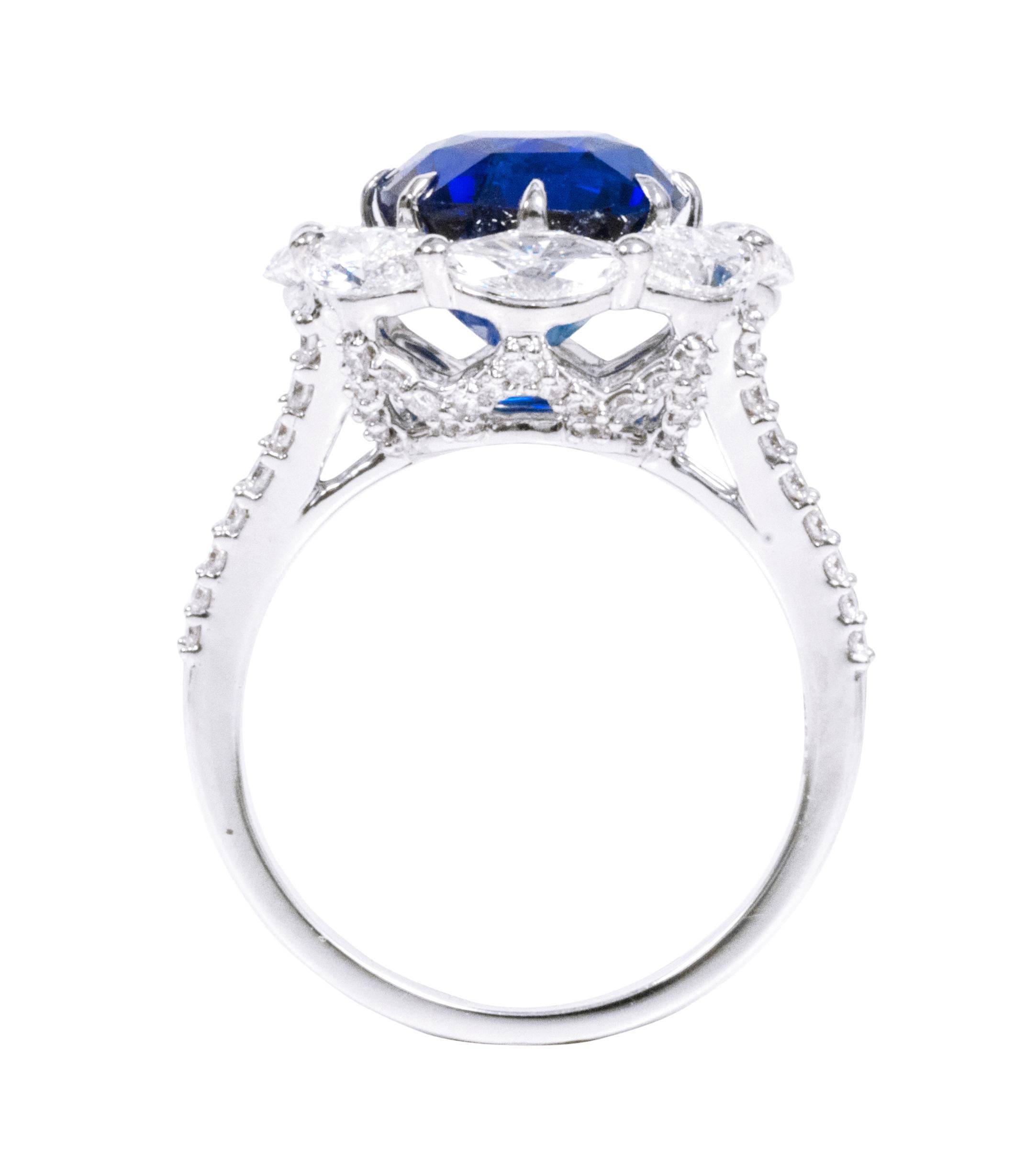 Modern GIA Certified 6.29 Carat Royal Blue Sapphire and Diamond Cocktail Ring For Sale