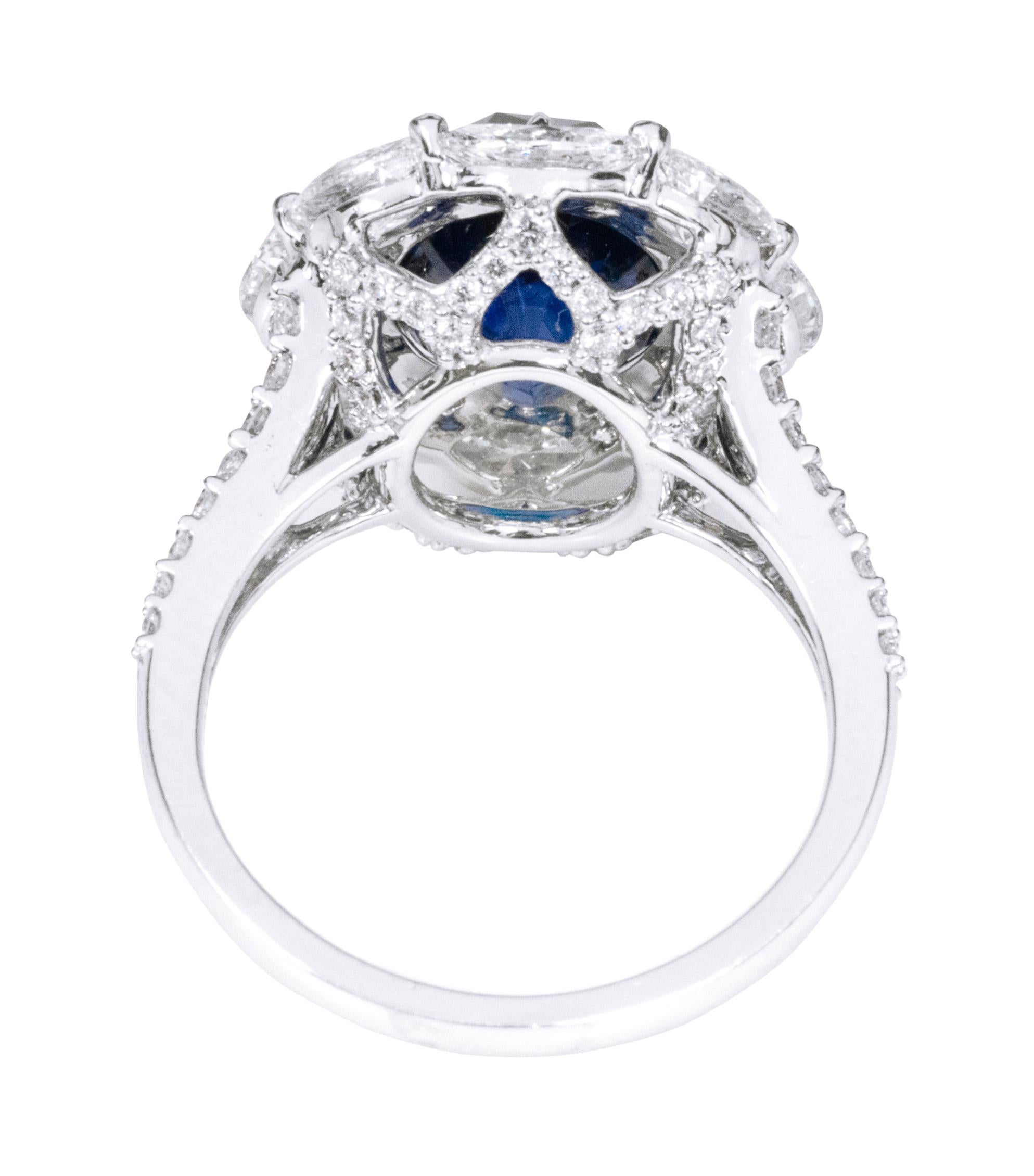 GIA Certified 6.29 Carat Royal Blue Sapphire and Diamond Cocktail Ring In New Condition For Sale In Jaipur, IN