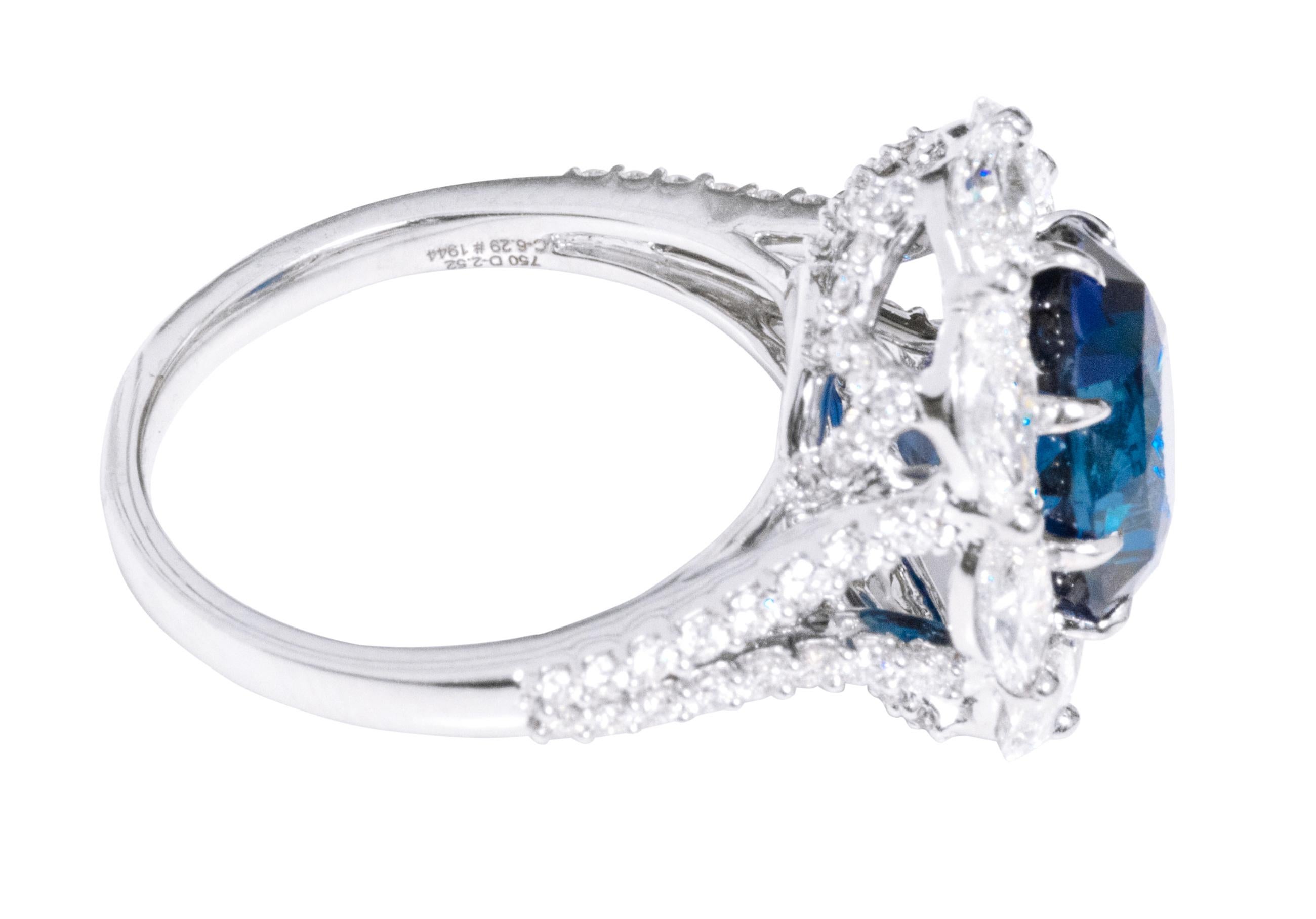 Women's GIA Certified 6.29 Carat Royal Blue Sapphire and Diamond Cocktail Ring For Sale
