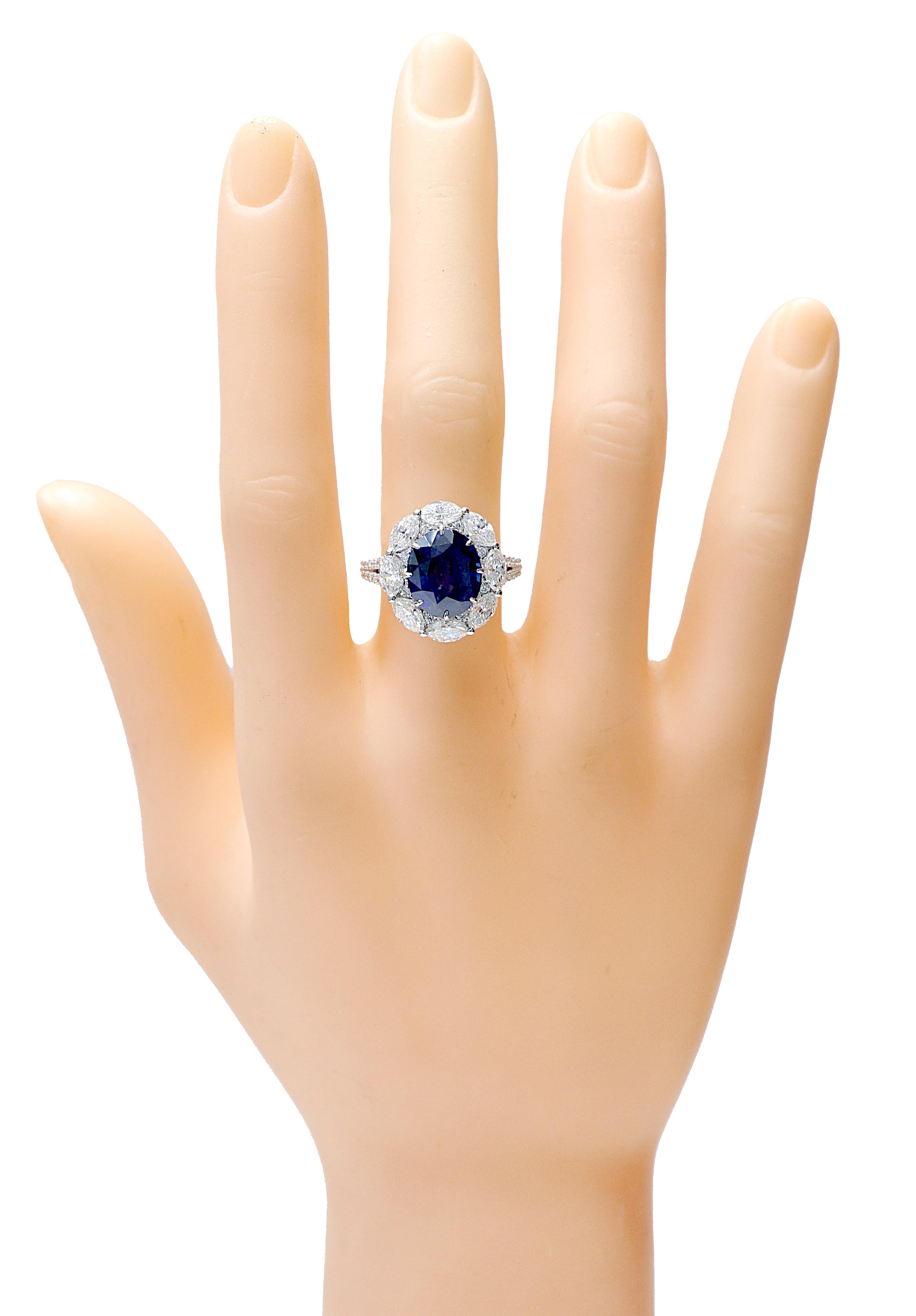 GIA Certified 6.29 Carat Royal Blue Sapphire and Diamond Cocktail Ring For Sale 1