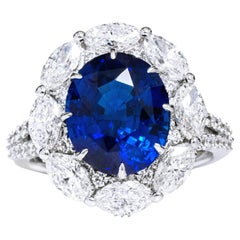 GIA Certified 6.29 Carat Royal Blue Sapphire and Diamond Cocktail Ring