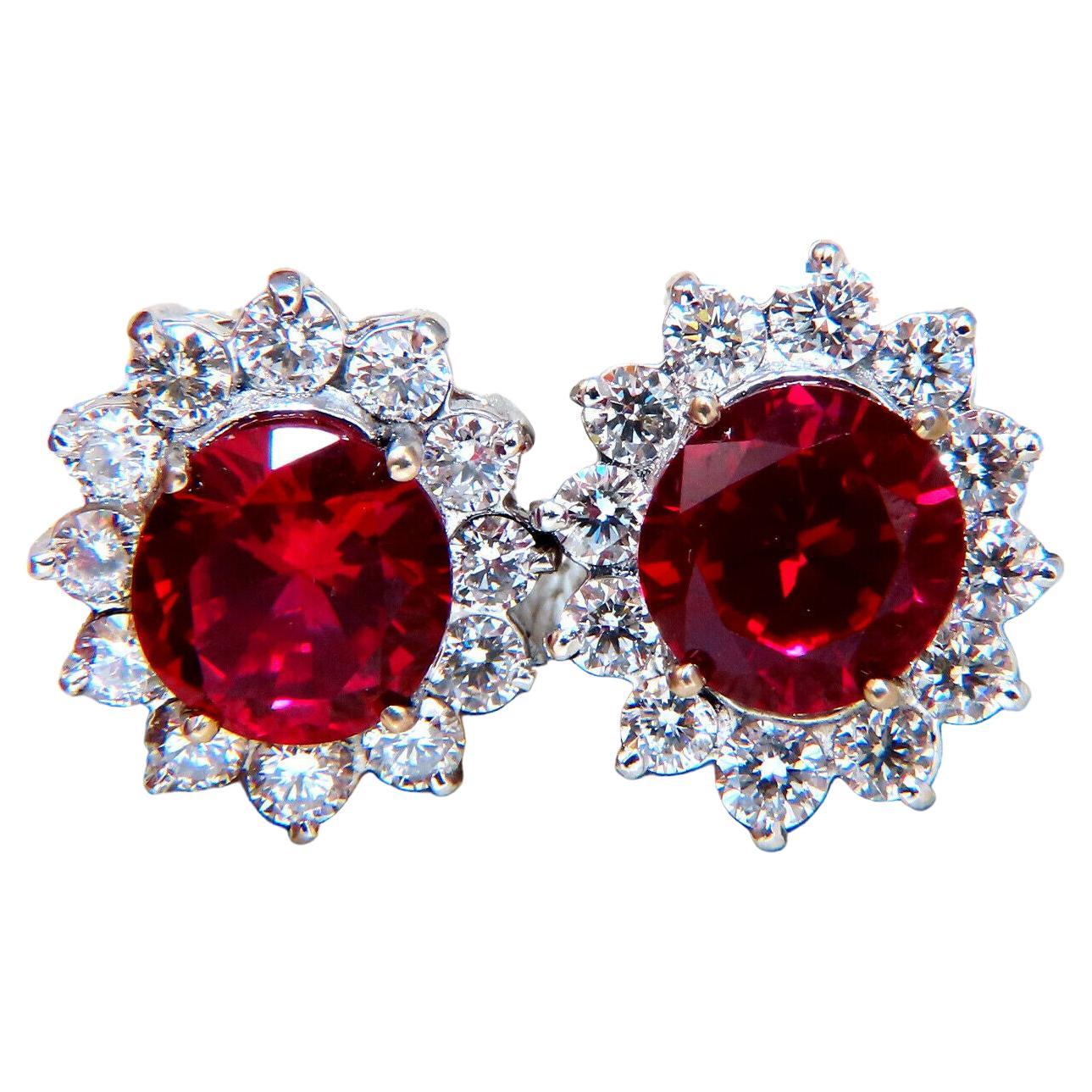 GIA Certified 6.29ct. Lab Ruby Diamond Clip Earrings Halo 14kt For Sale