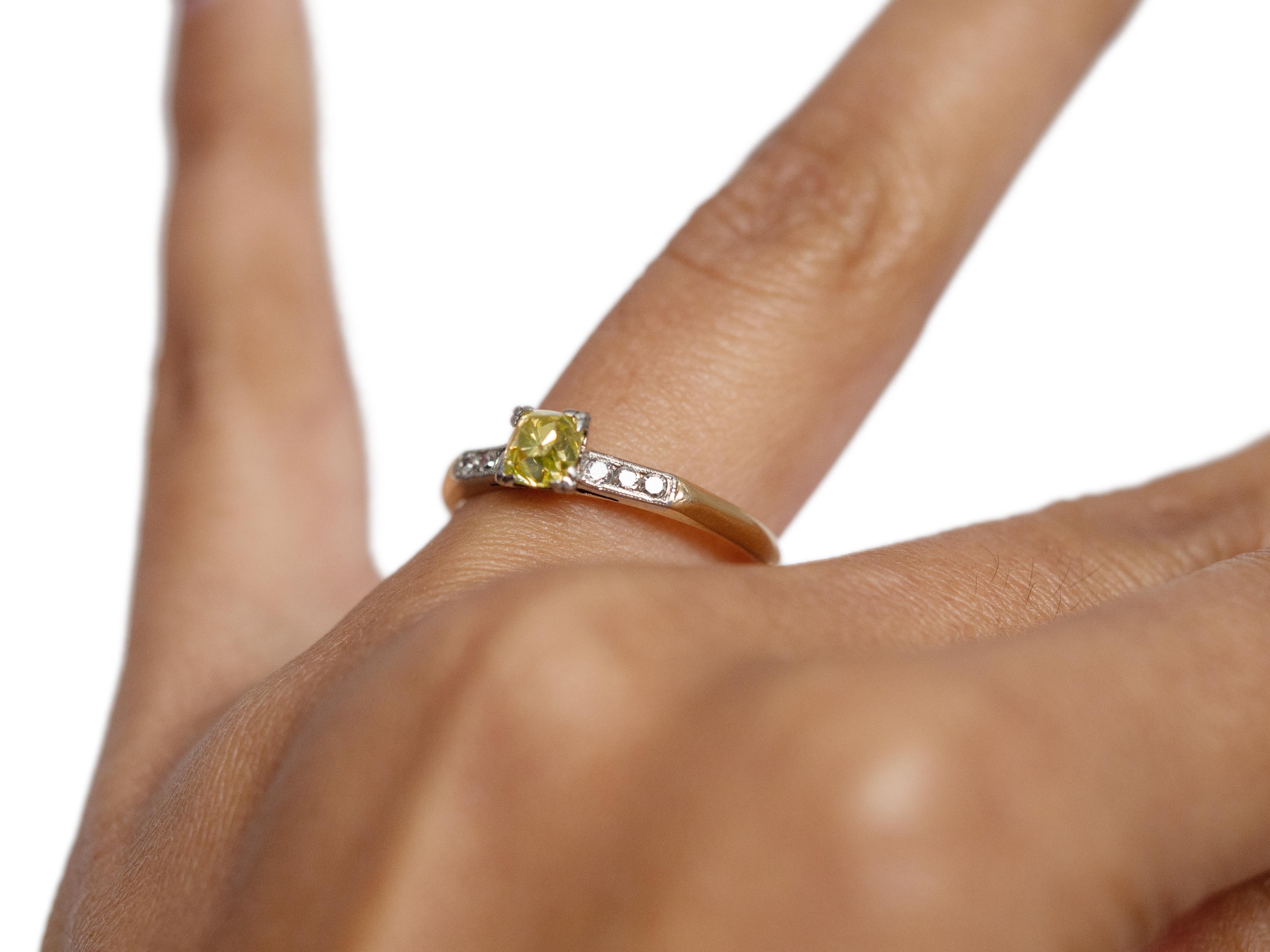 Women's GIA Certified .63 Carat Art Deco Diamond 14 Karat Yellow Gold Engagement Ring