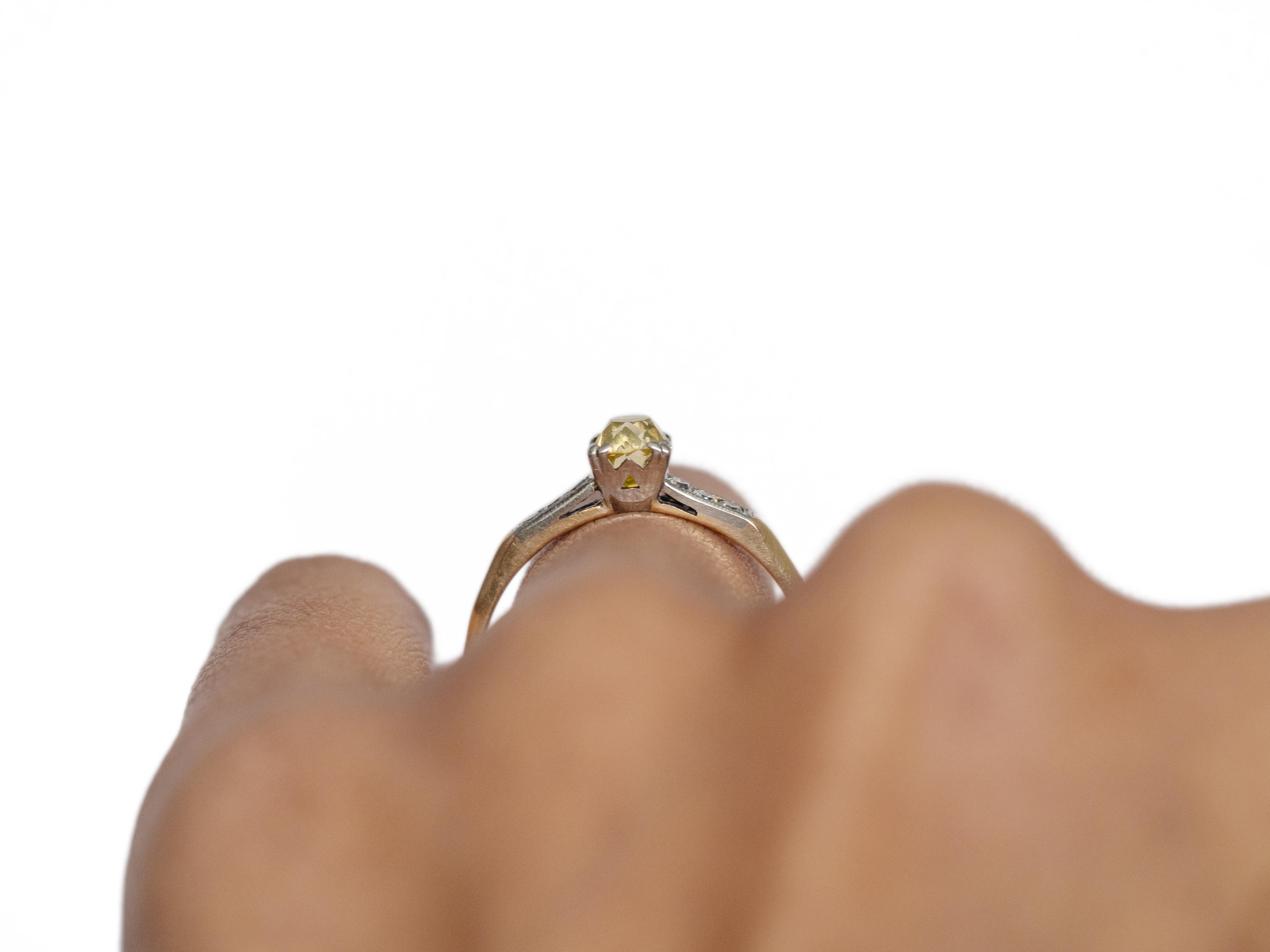 GIA Certified .63 Carat Art Deco Diamond 14 Karat Yellow Gold Engagement Ring 1