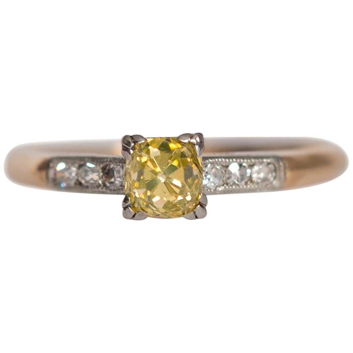 GIA Certified .63 Carat Art Deco Diamond 14 Karat Yellow Gold Engagement Ring