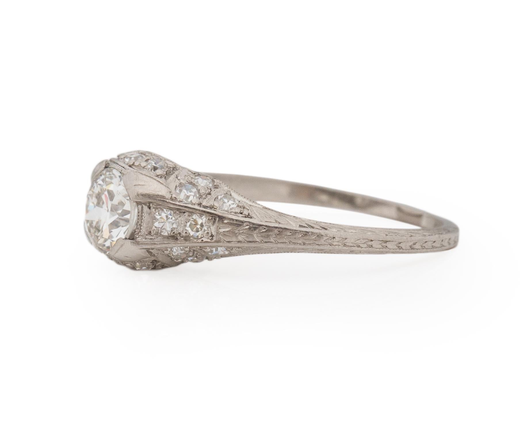 Old European Cut GIA Certified .63 Carat Art Deco Diamond Platinum Engagement Ring For Sale