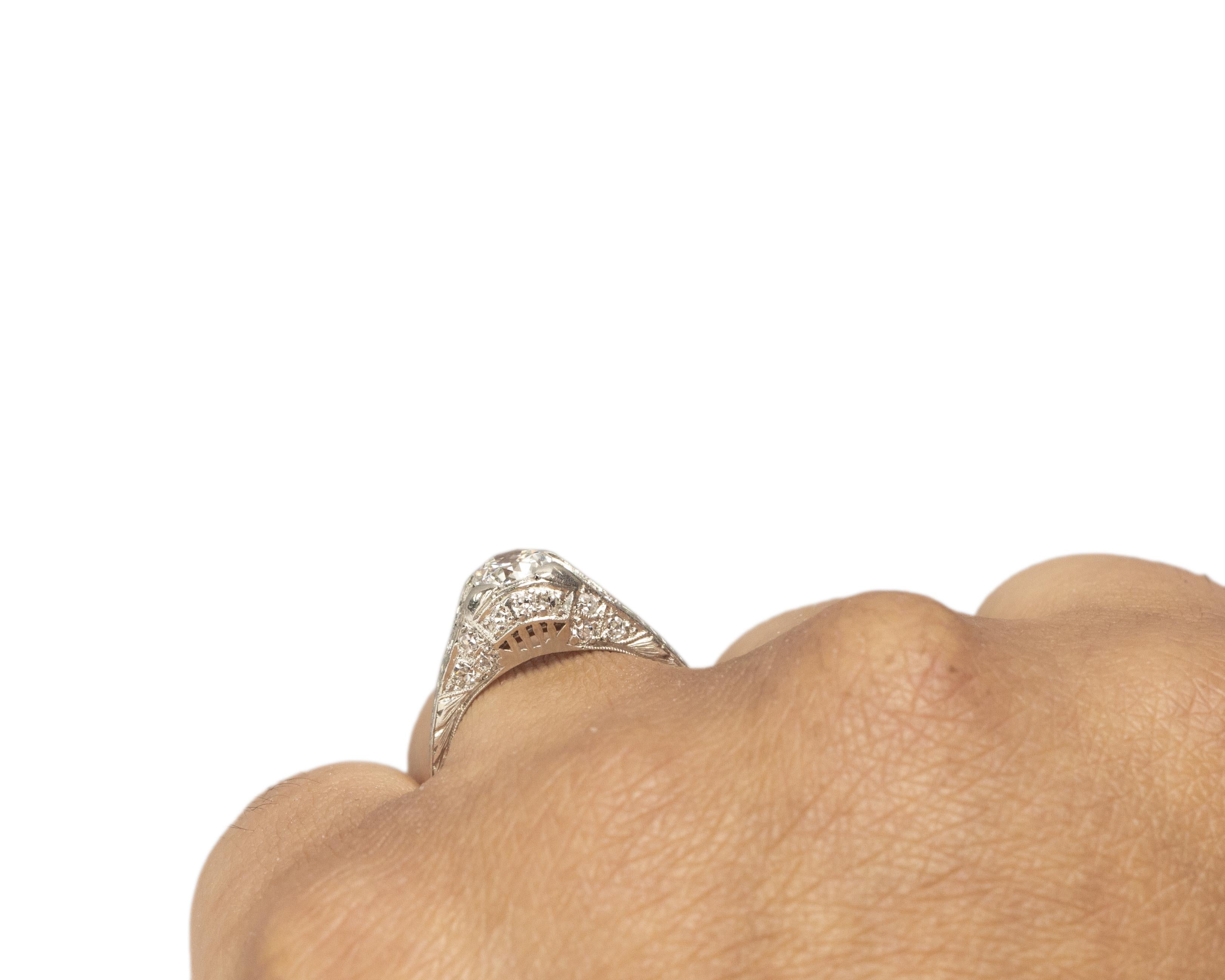 GIA Certified .63 Carat Art Deco Diamond Platinum Engagement Ring For Sale 1