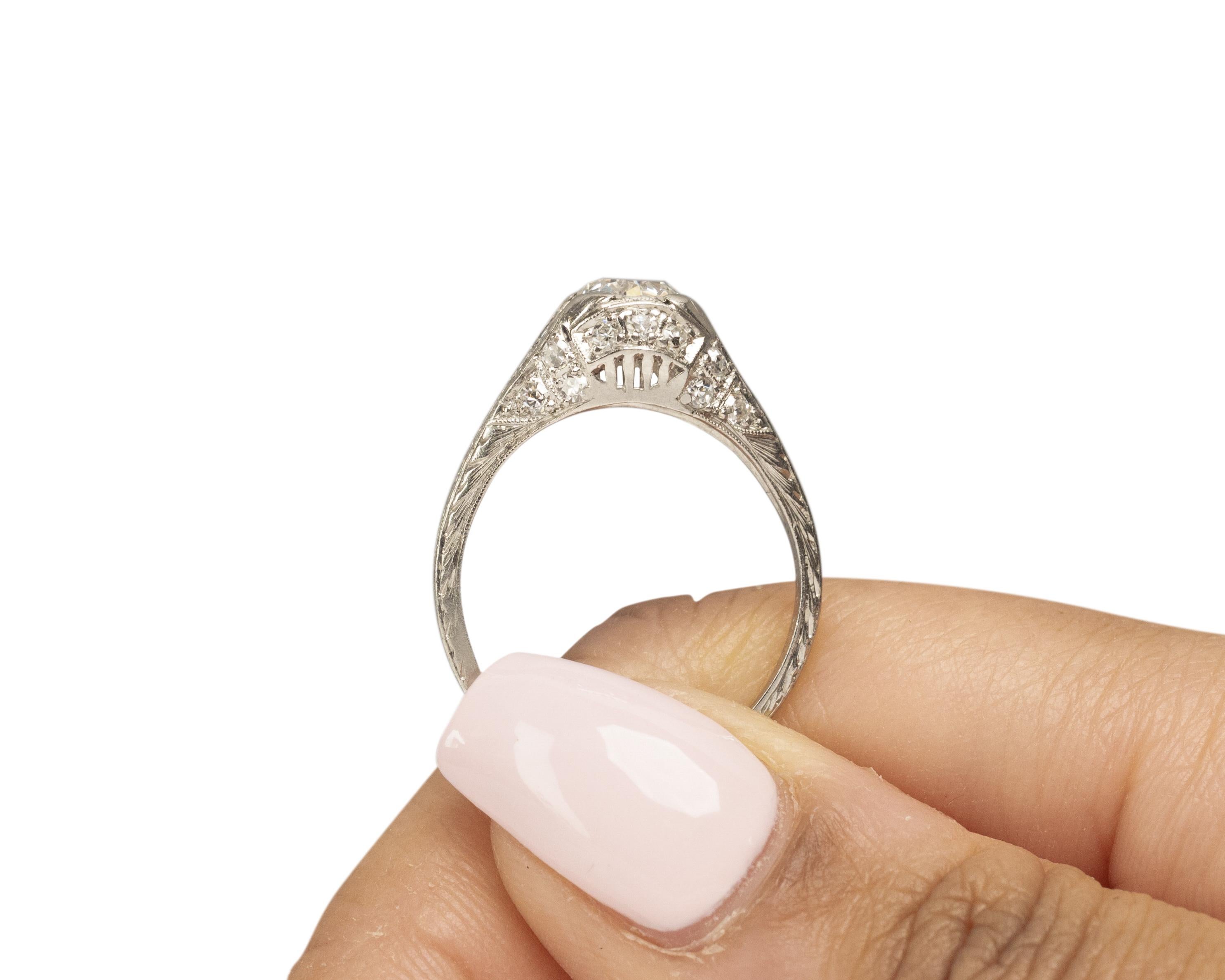 GIA Certified .63 Carat Art Deco Diamond Platinum Engagement Ring For Sale 2