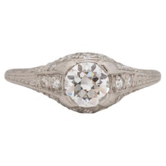 GIA Certified .63 Carat Art Deco Diamond Platinum Engagement Ring
