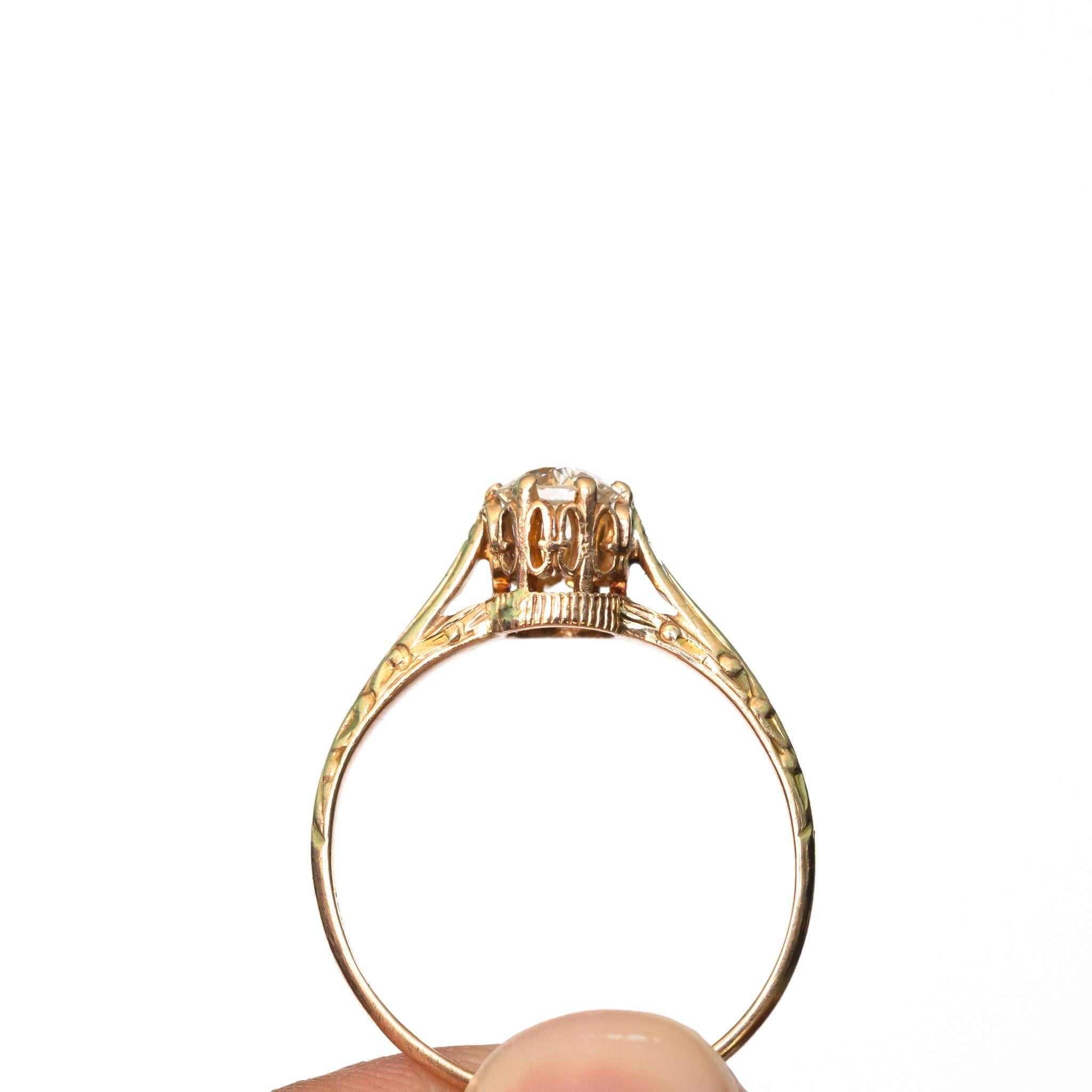 Edwardian GIA Certified .63 Carat Diamond Yellow Gold Engagement Ring For Sale