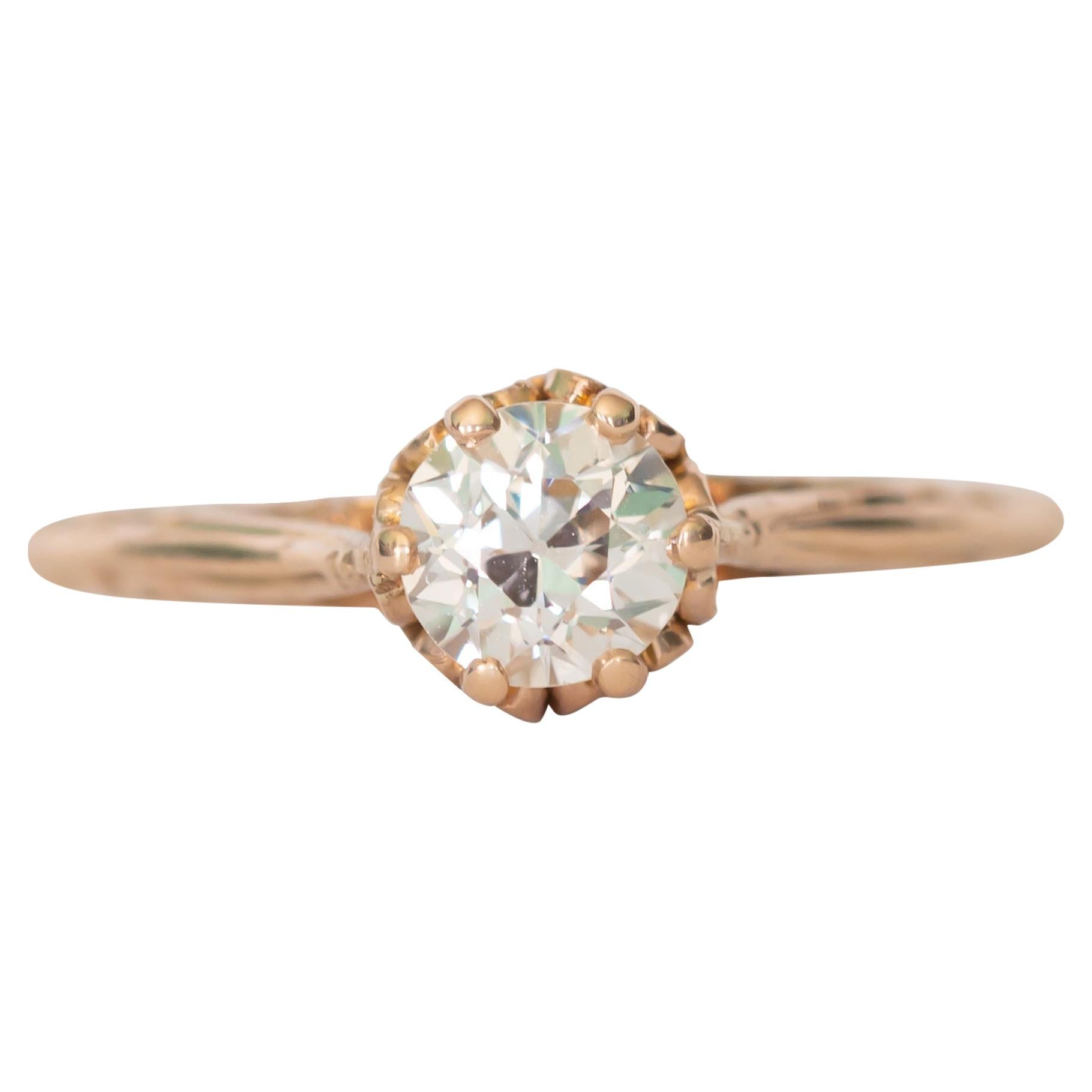 GIA Certified .63 Carat Diamond Yellow Gold Engagement Ring For Sale