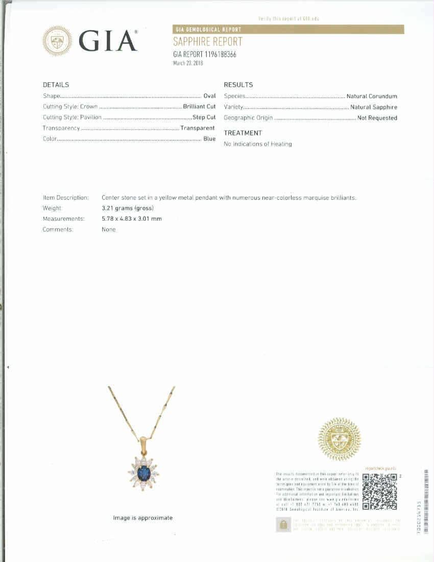 GIA Certified .63 Carat Sapphire Diamond Halo Yellow Gold Pendant 1