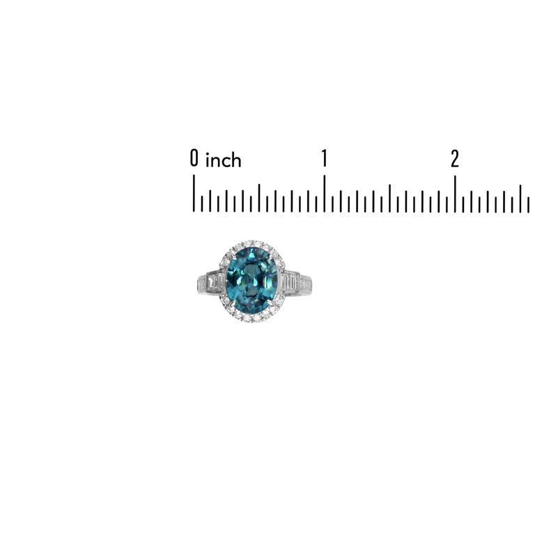 GIA Certified 6.32 Carat Oval Cut Blue Zircon and Diamond Ring in 18k White Gold For Sale 1