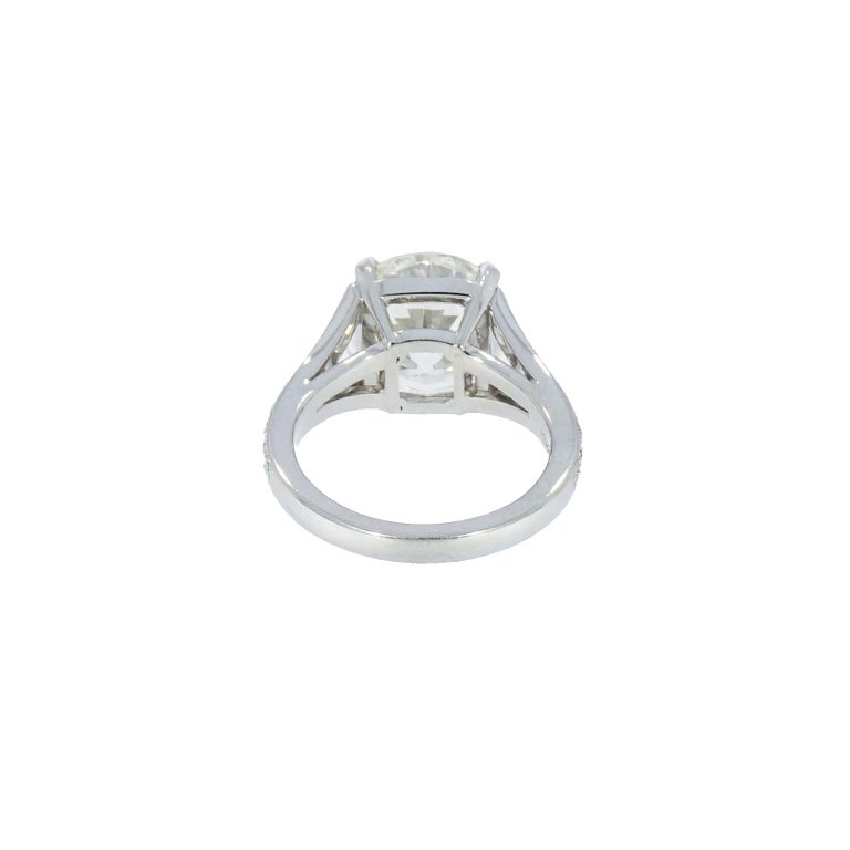 Modern GIA Certified 6.32 Carat Round Brilliant Cut Diamond Platinum Engagement Ring For Sale