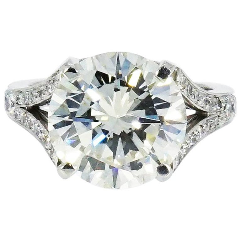 GIA Certified 6.32 Carat Round Brilliant Cut Diamond Platinum Engagement Ring For Sale