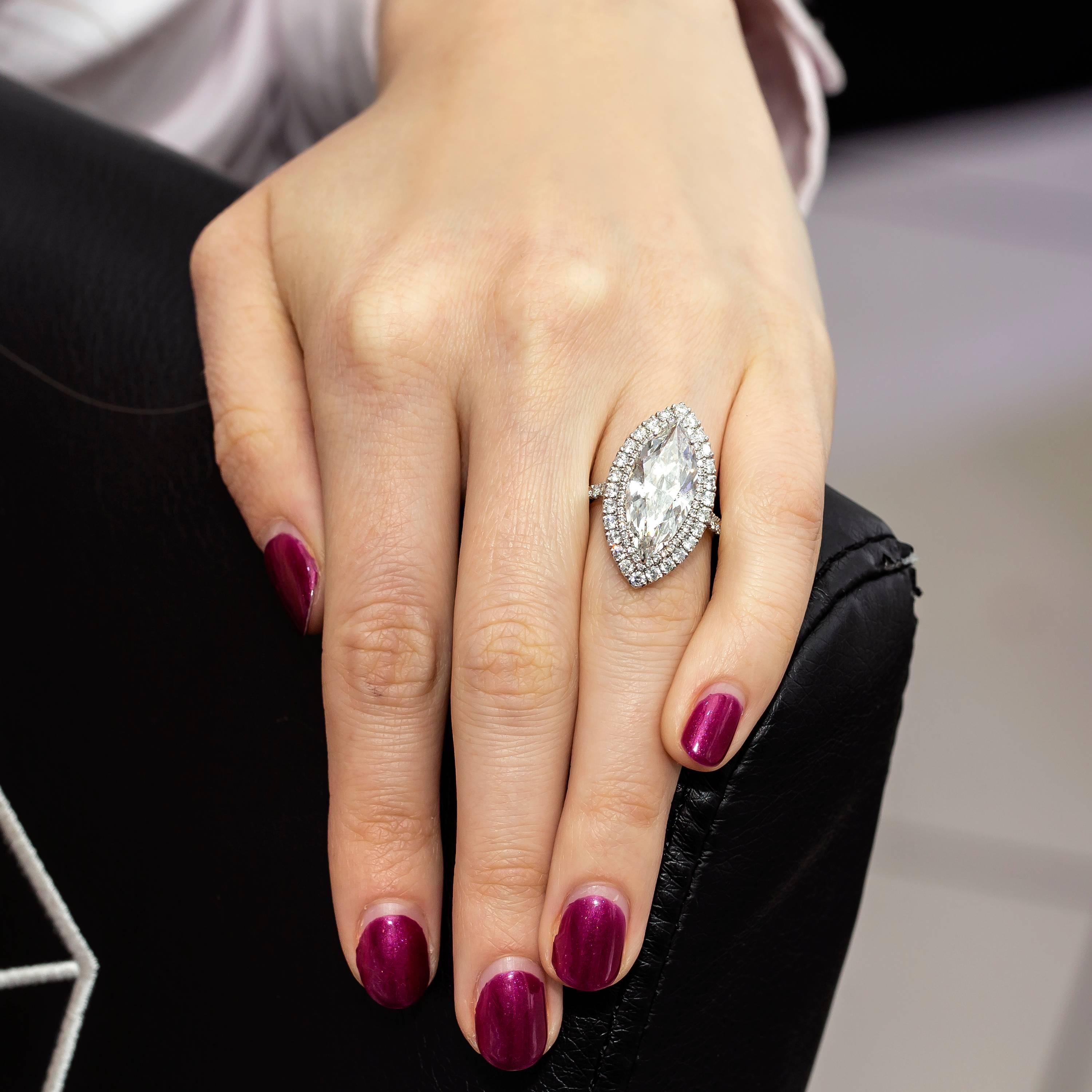 Women's Bespoke GIA Certified 6.32 Carat White Marquise Platinum Diamond Engagement Ring For Sale