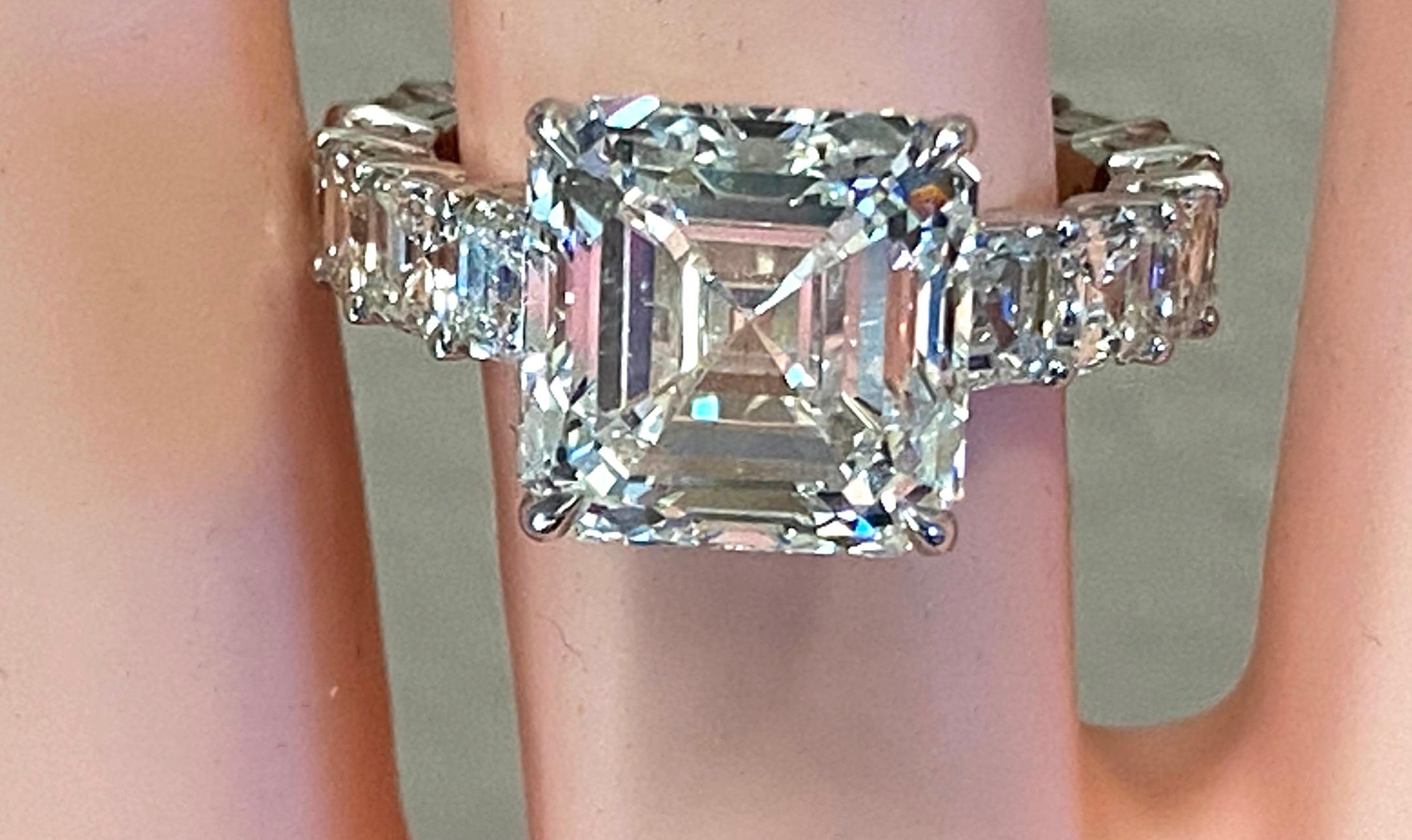 Women's or Men's GIA Certified 6.32 Carat Asscher Cut Diamond Engagement Ring For Sale