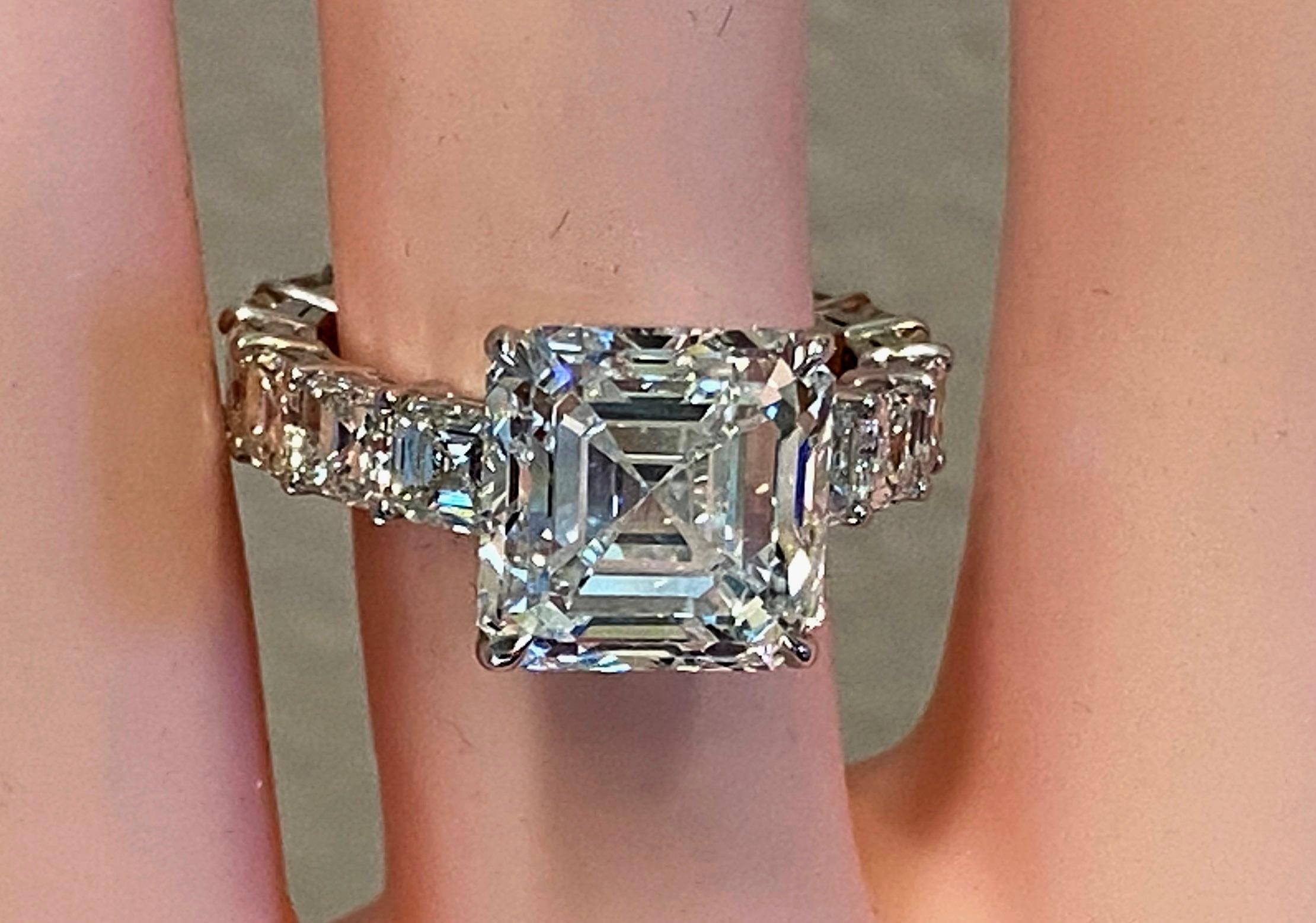 GIA Certified 6.32 Carat Asscher Cut Diamond Engagement Ring For Sale 2