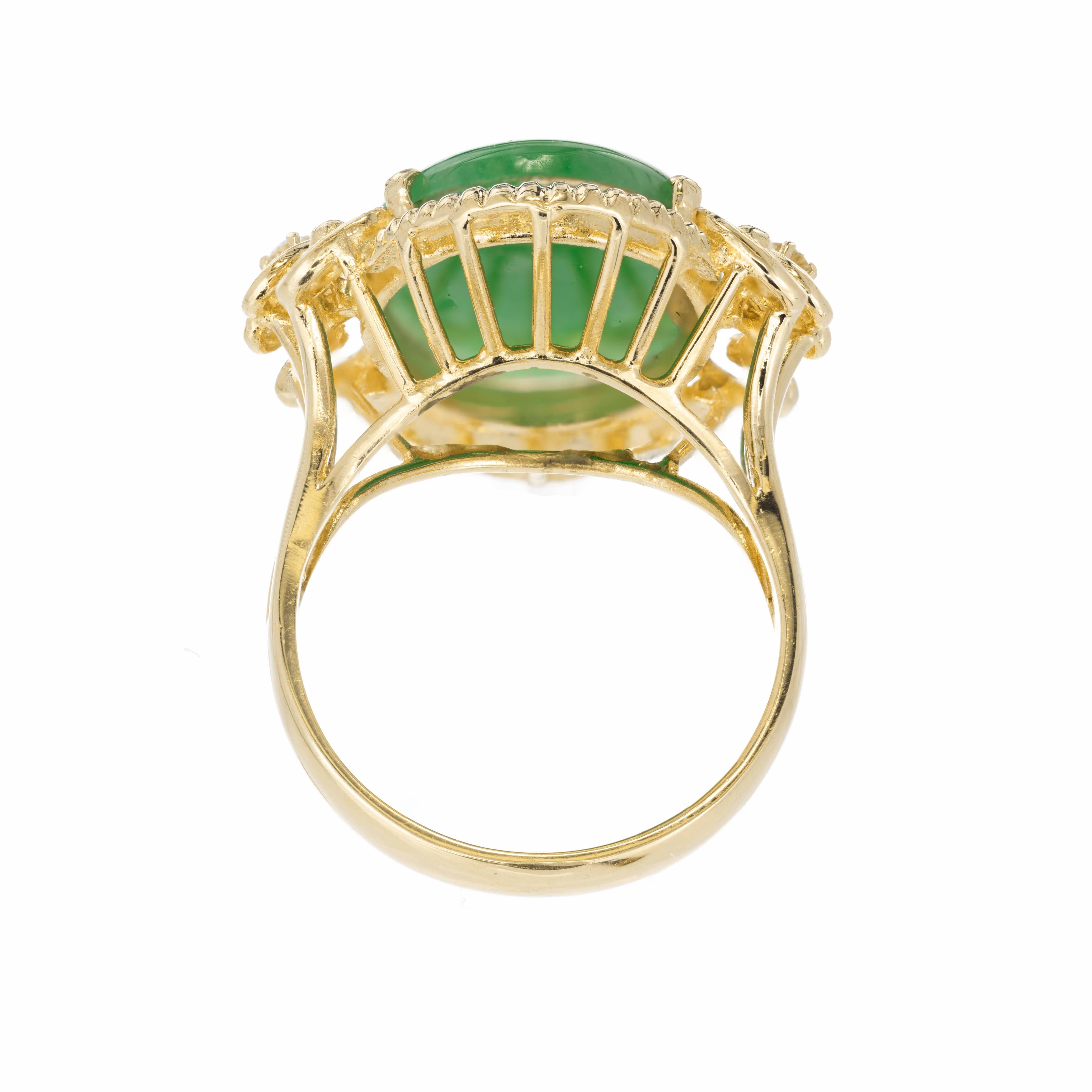 GIA-zertifizierter 6,33 Karat Cabochon Jadeit Jade Grüner Diamant Gold Cocktail-Ring Damen im Angebot