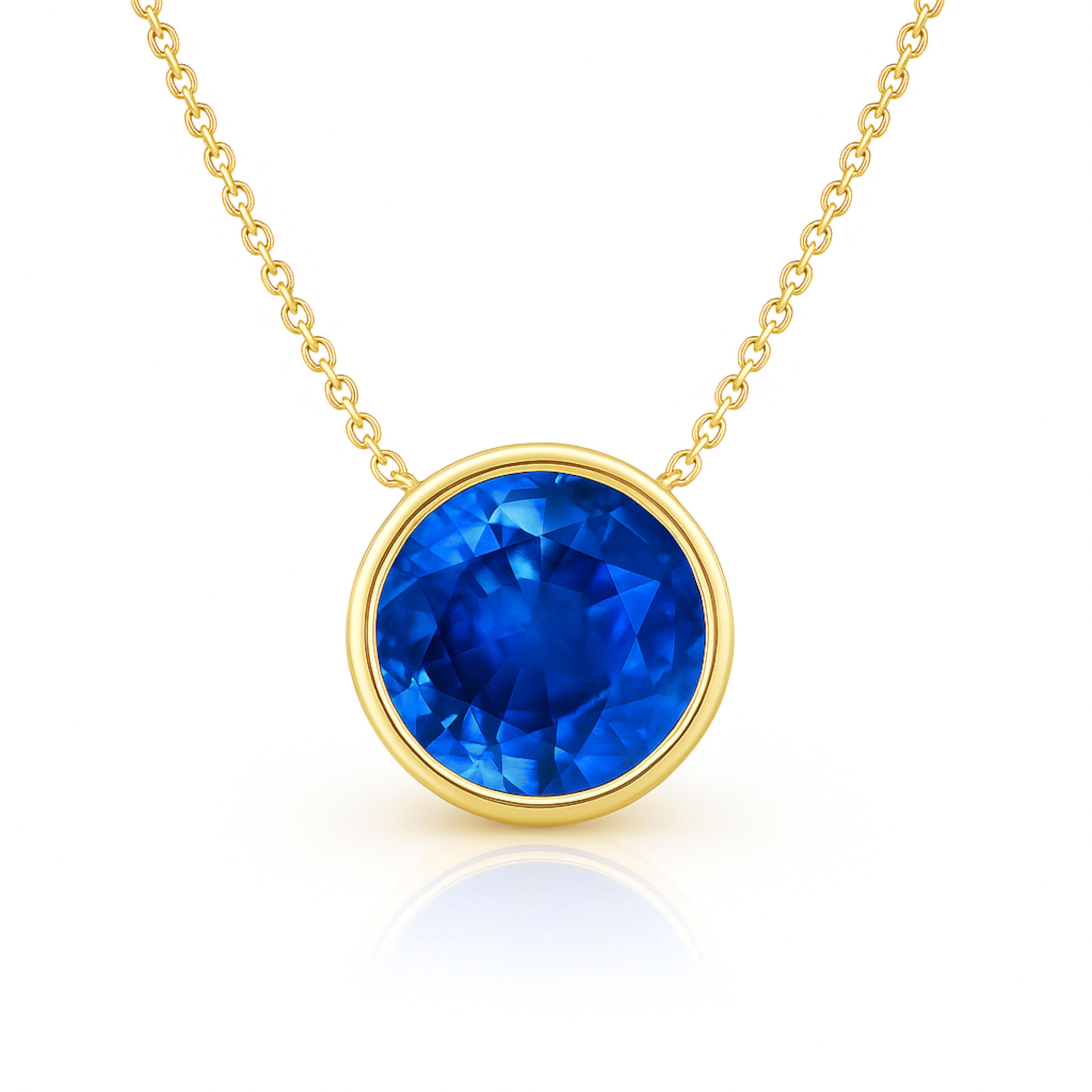 GIA zertifiziert 6,33 Karat Ceylon Saphir Lünette Anhänger Halskette (Rundschliff) im Angebot