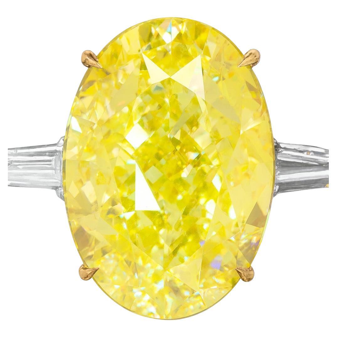 GIA Certified 6.34 Carat Fancy Yellow Oval Modified Brilliant Diamond Ring For Sale