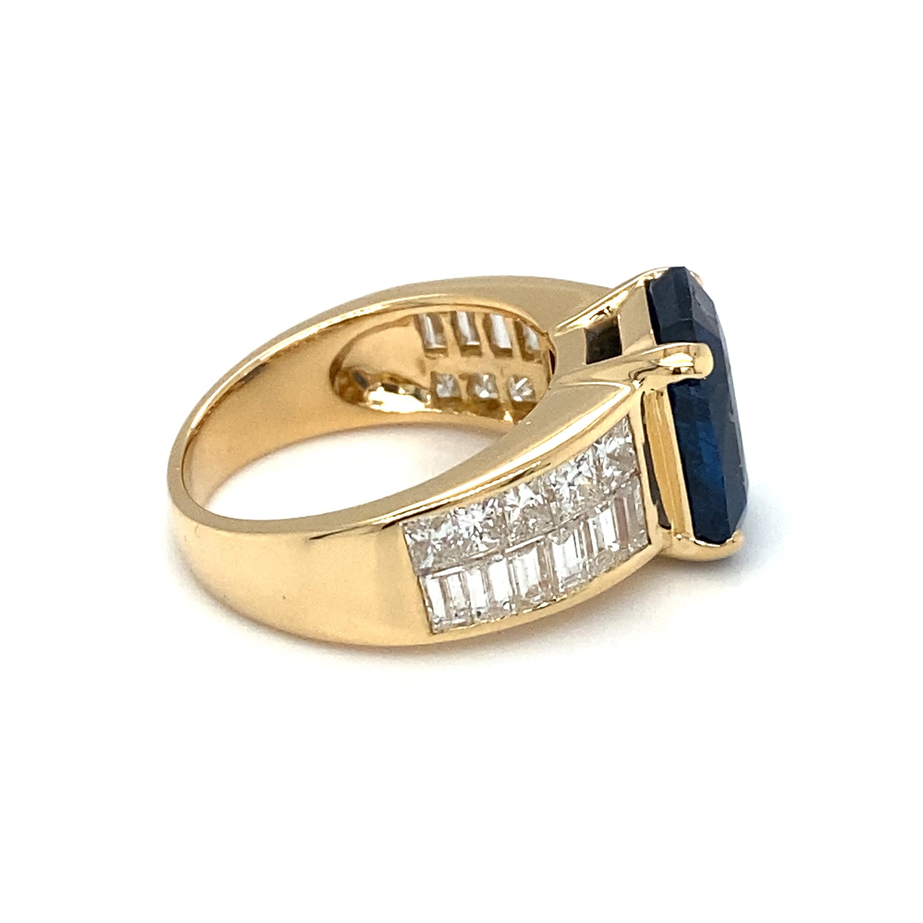 GIA Certified 6.35 Carat Emerald Cut Sapphire Diamond Cocktail Ring in 18K Gold For Sale 1
