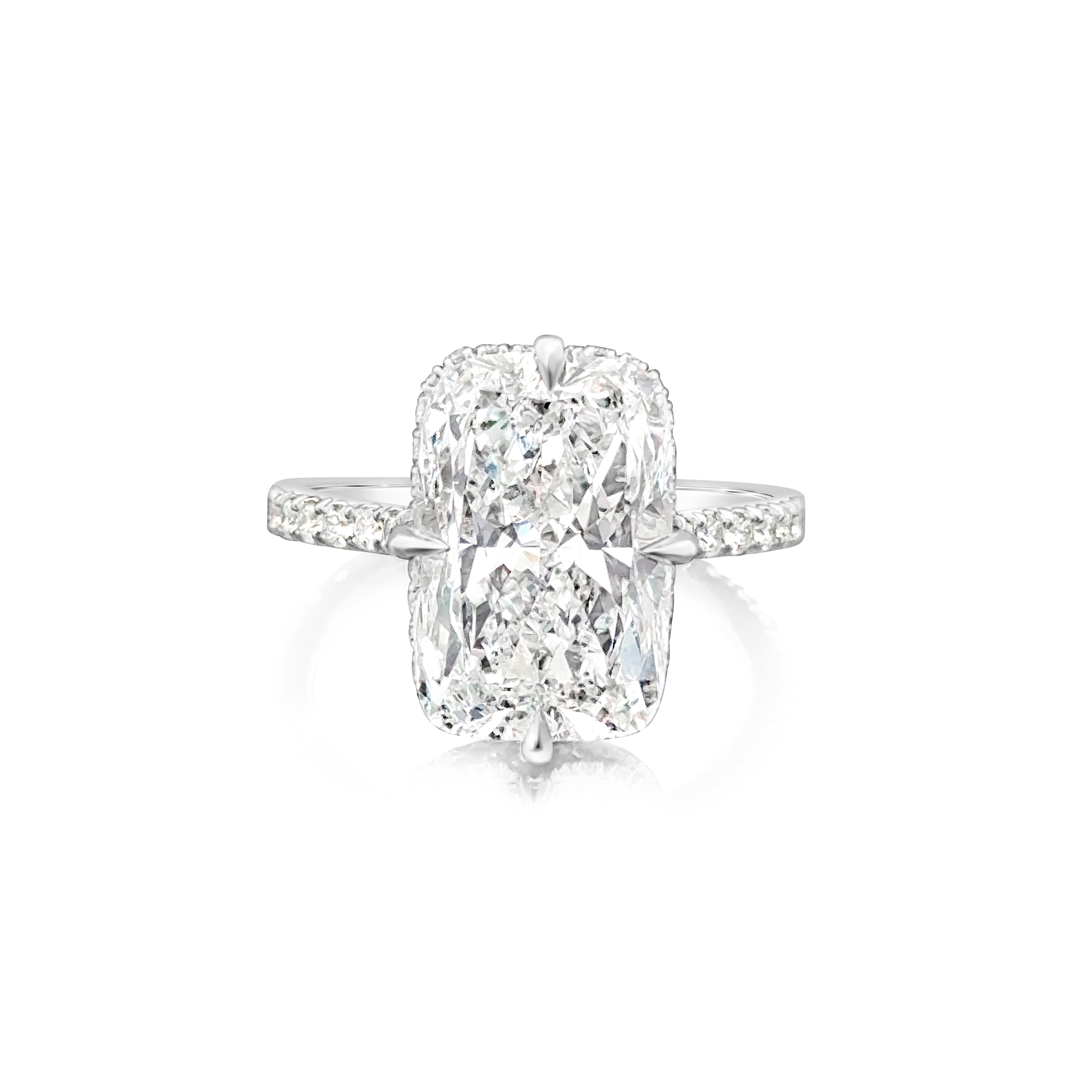 Contemporary GIA Certified 6.35 Carats Elongated Cushion Cut Diamond Engagement Ring For Sale