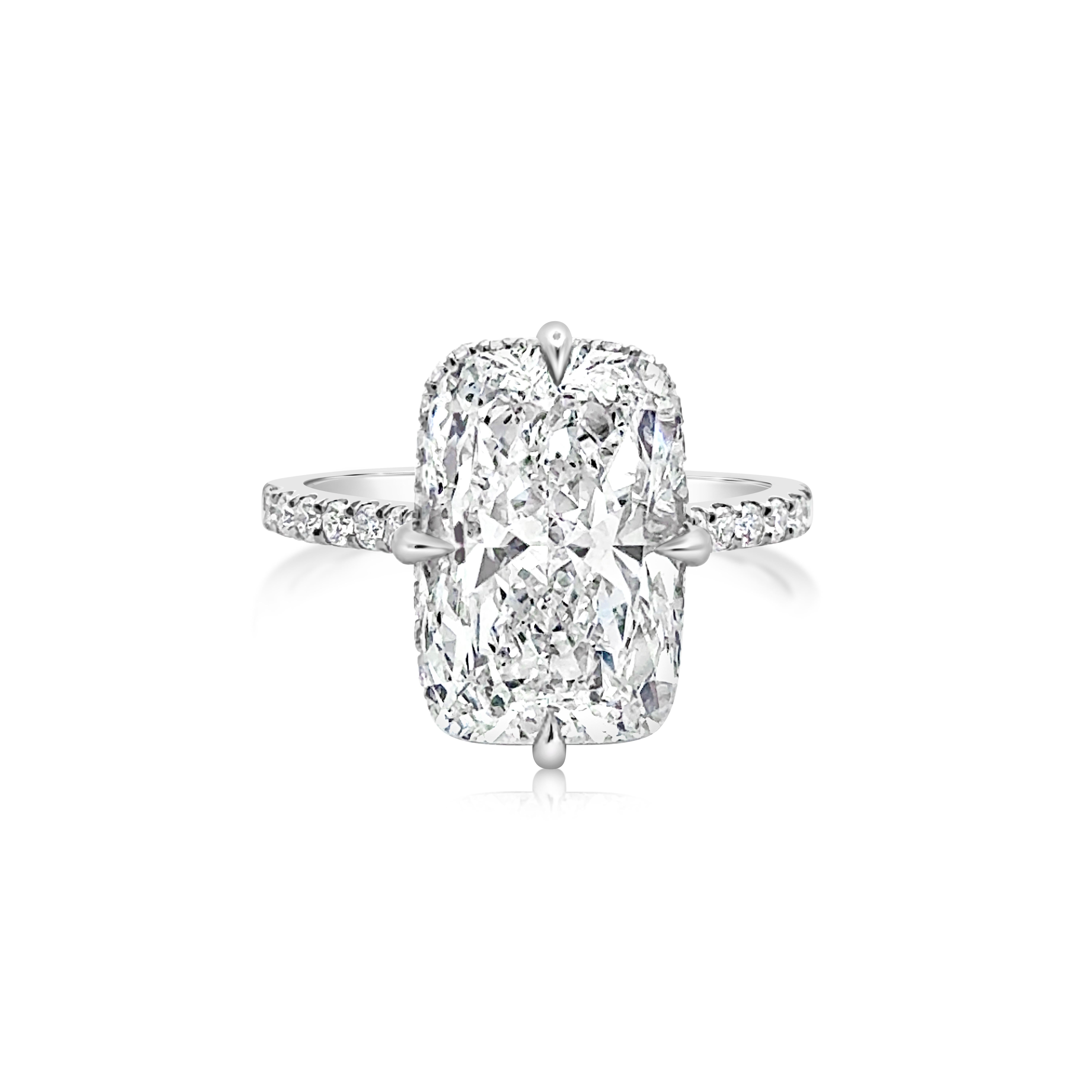 Women's GIA Certified 6.35 Carats Elongated Cushion Cut Diamond Engagement Ring For Sale