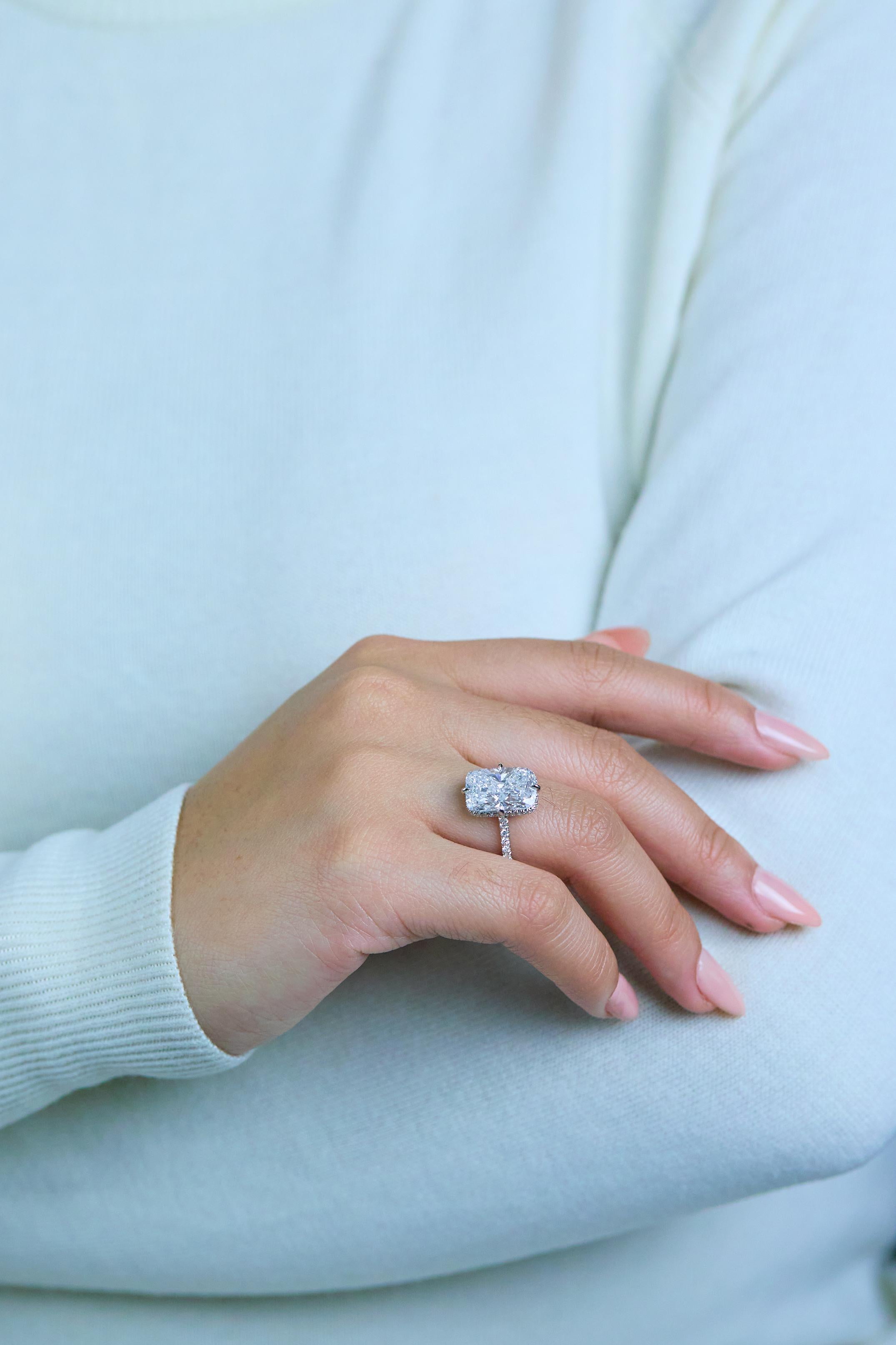 GIA Certified 6.35 Carats Elongated Cushion Cut Diamond Engagement Ring For Sale 3