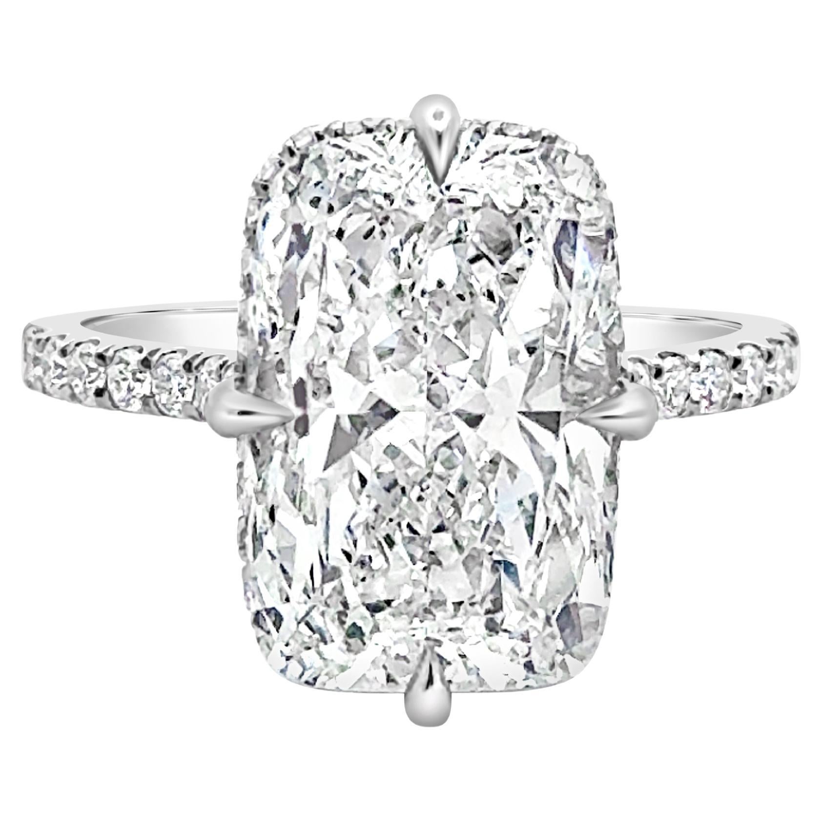 GIA Certified 6.35 Carats Elongated Cushion Cut Diamond Engagement Ring