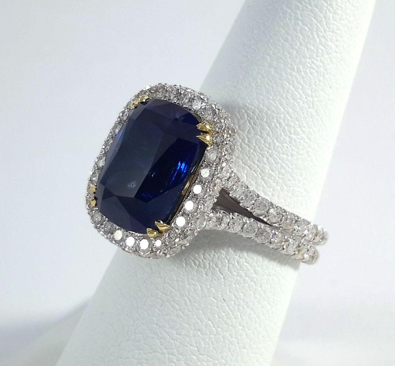 Women's GIA Certified 6.35 Sapphire and halo Diamond Ring For Sale